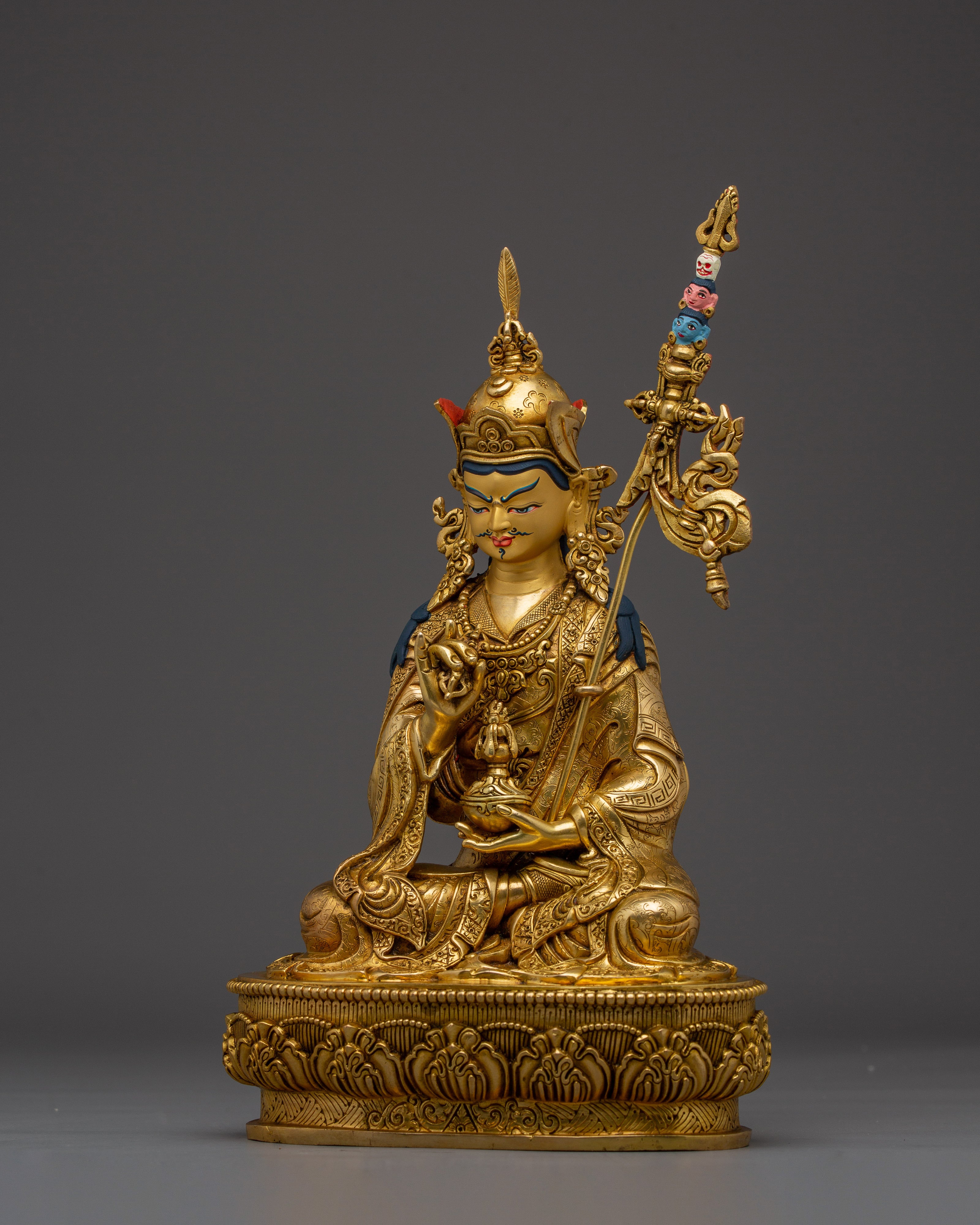 Handcrafted Gold Gilded Guru Tsokye Dorje Copper Statue | Buddhist Deity for Altar