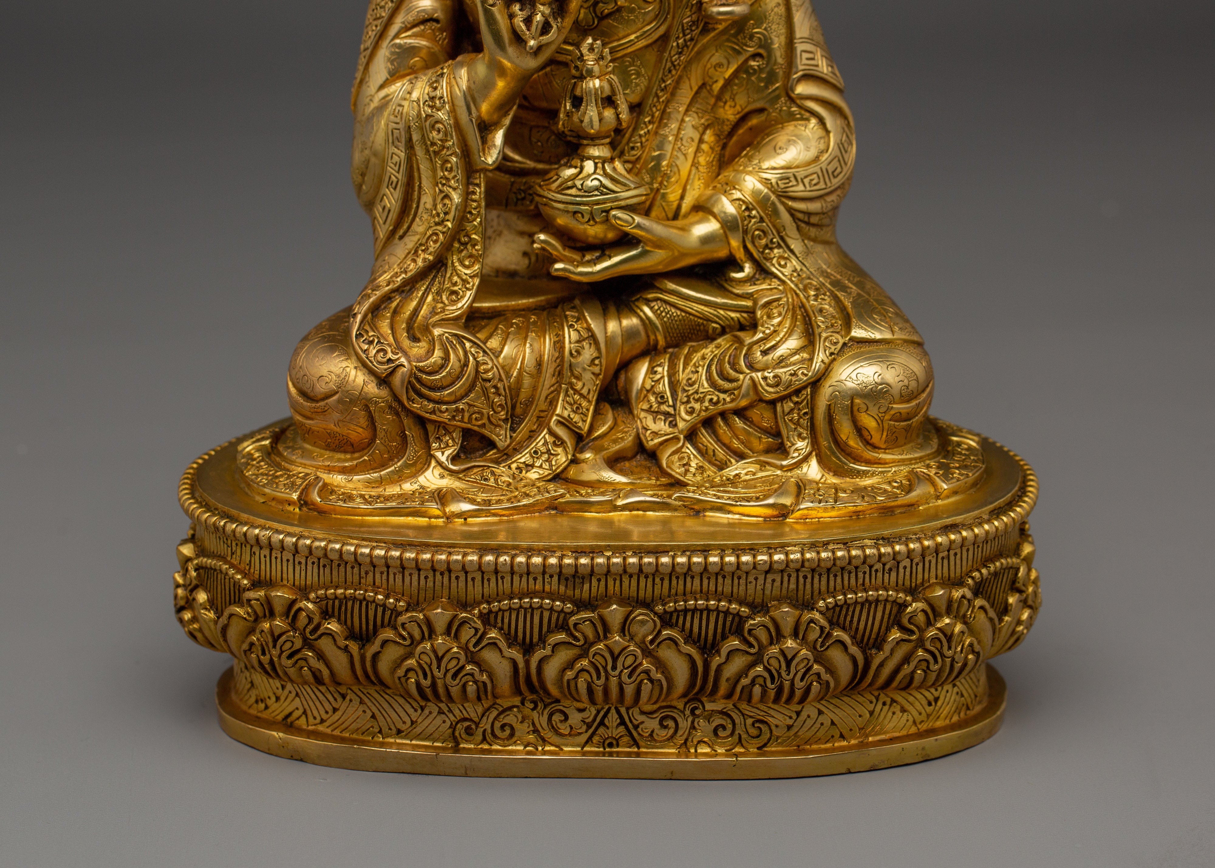 Handcrafted Gold Gilded Guru Tsokye Dorje Copper Statue | Buddhist Deity for Altar