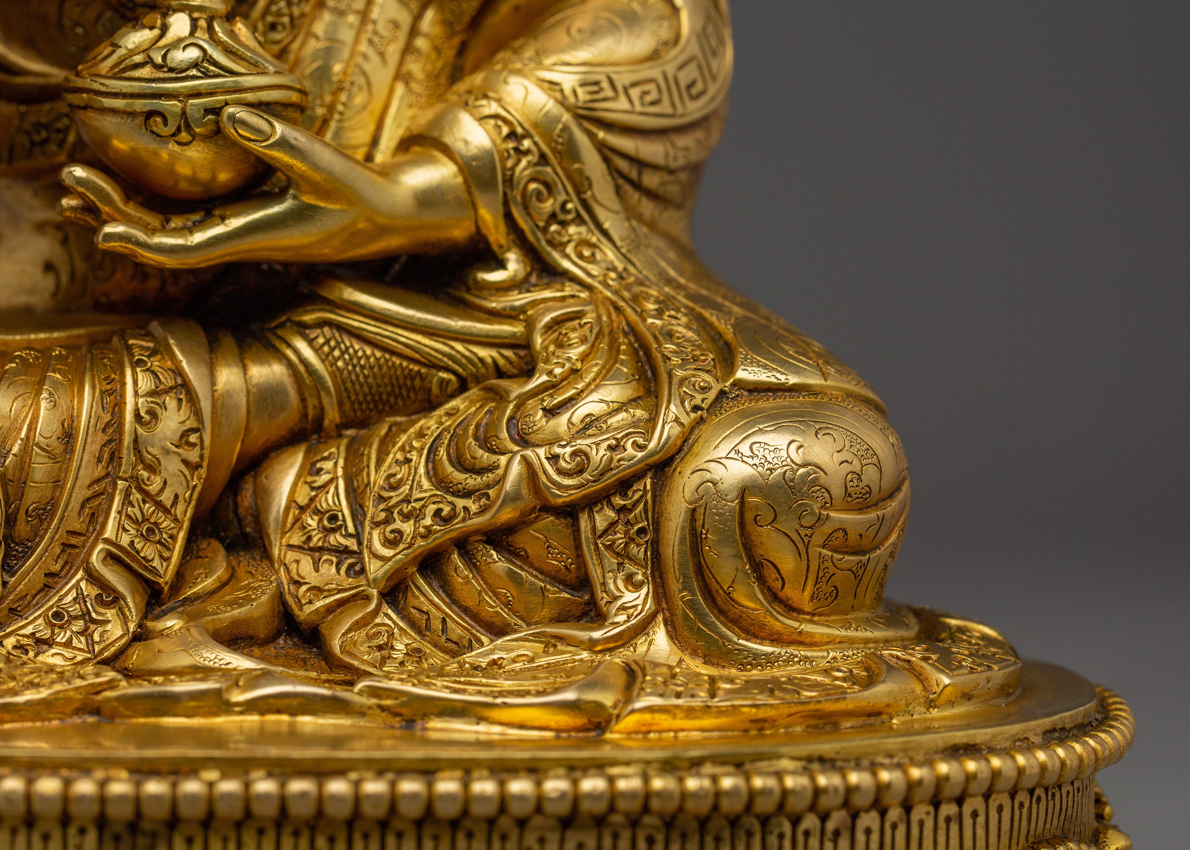 Handcrafted Gold Gilded Guru Tsokye Dorje Copper Statue | Buddhist Deity for Altar