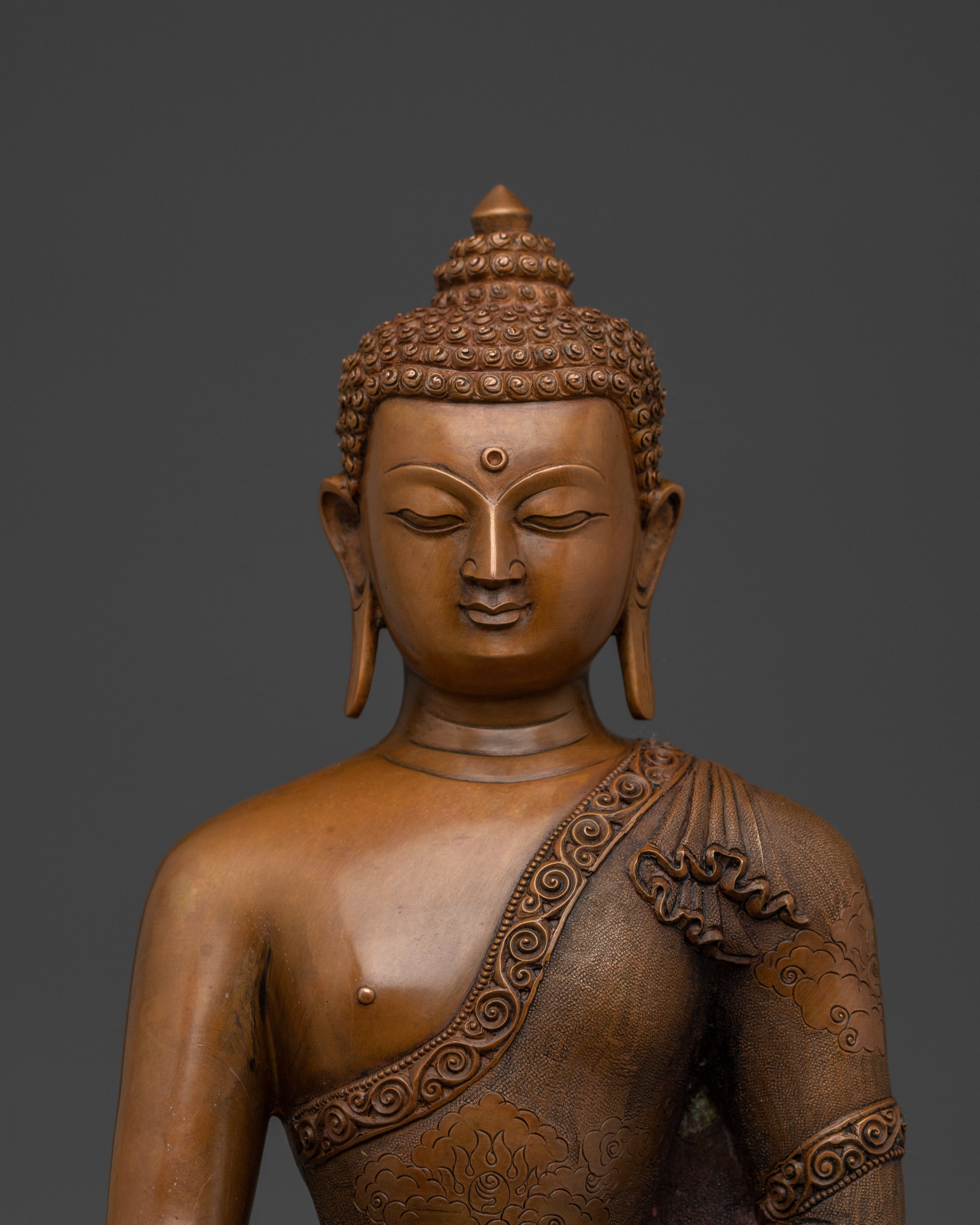 Shakyamuni Buddha Sculpture in Oxidized Copper | Sacred Home Decor