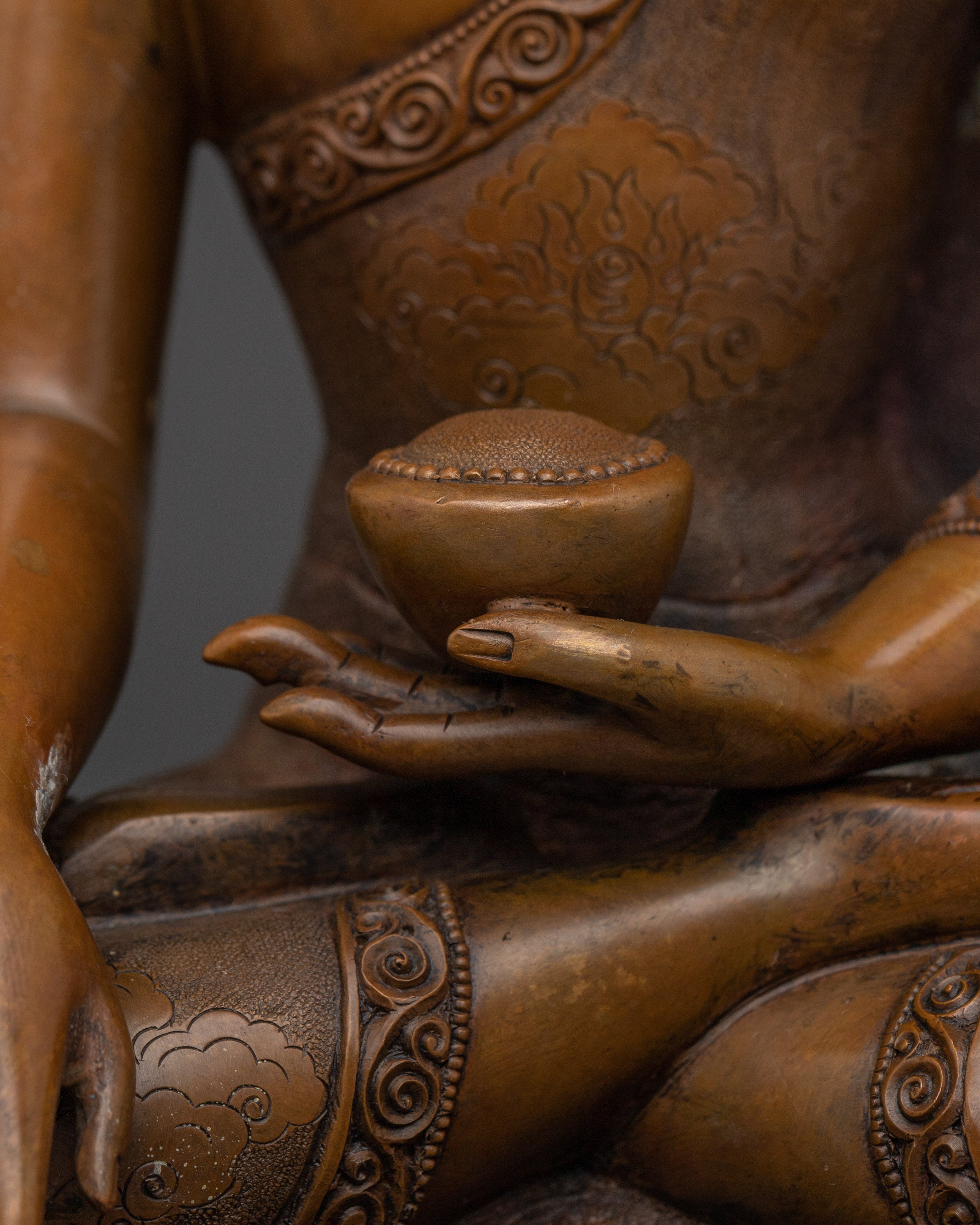 Shakyamuni Buddha Sculpture in Oxidized Copper | Sacred Home Decor