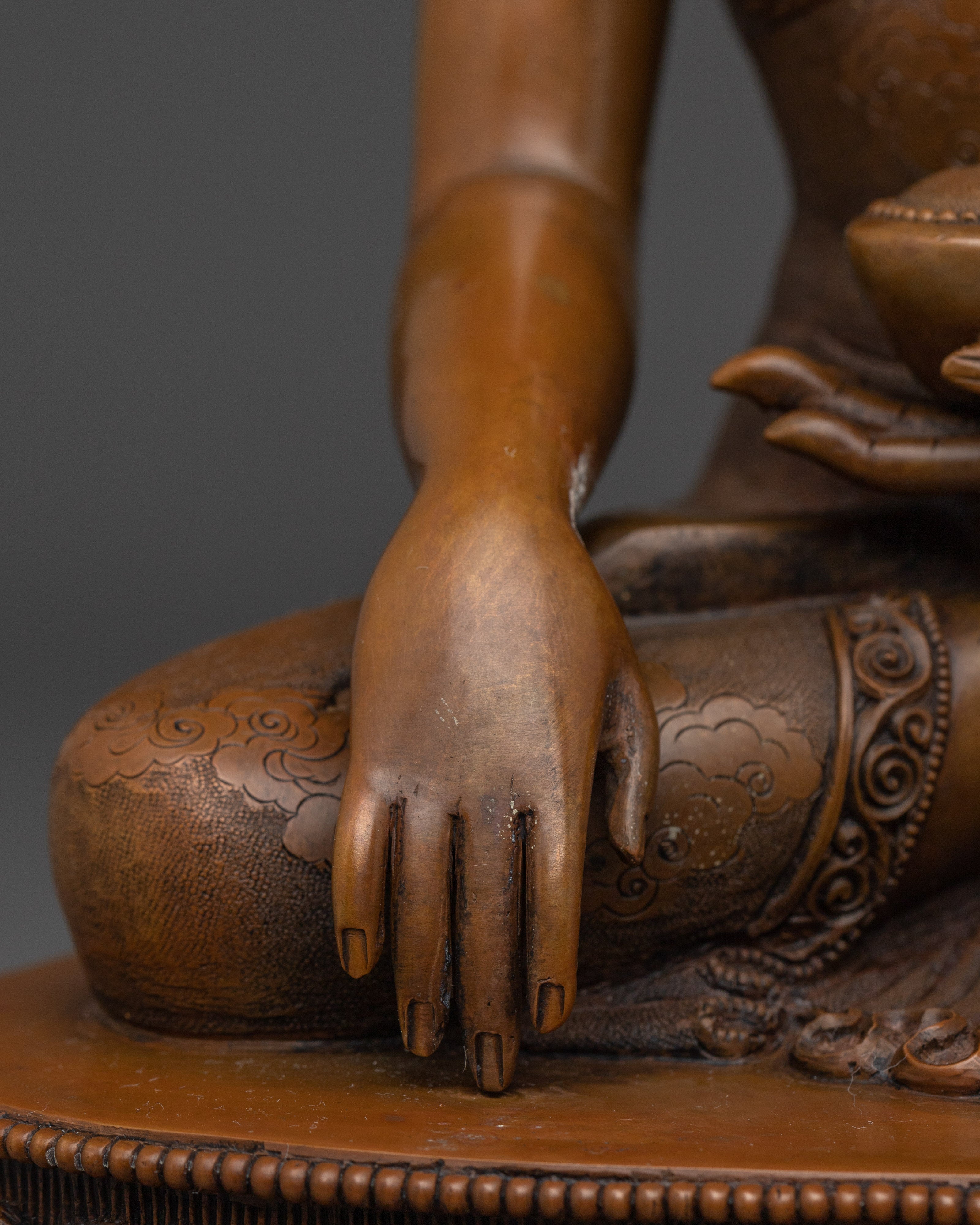 Shakyamuni Buddha Sculpture in Oxidized Copper | Sacred Home Decor