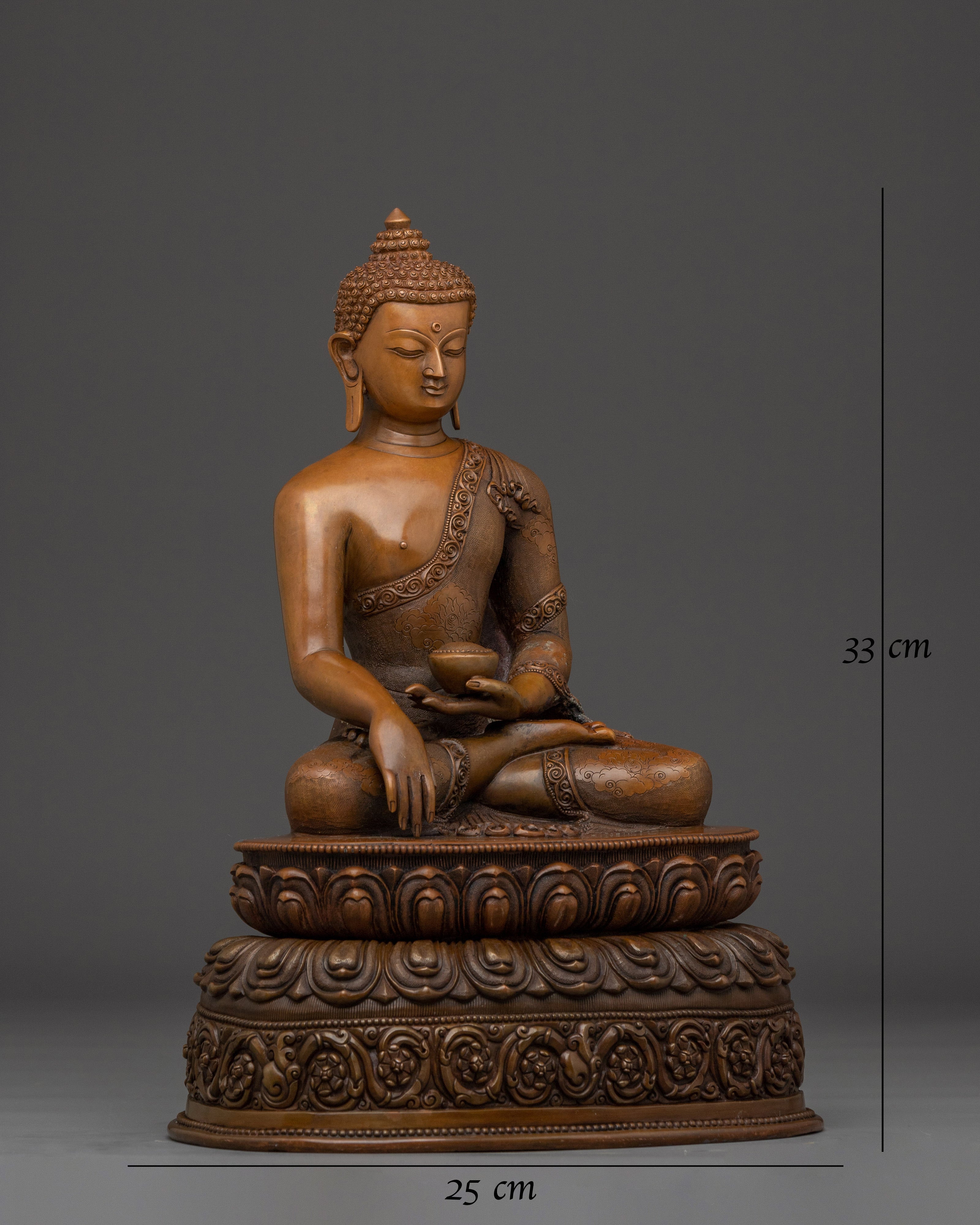 Shakyamuni Buddha Sculpture in Oxidized Copper