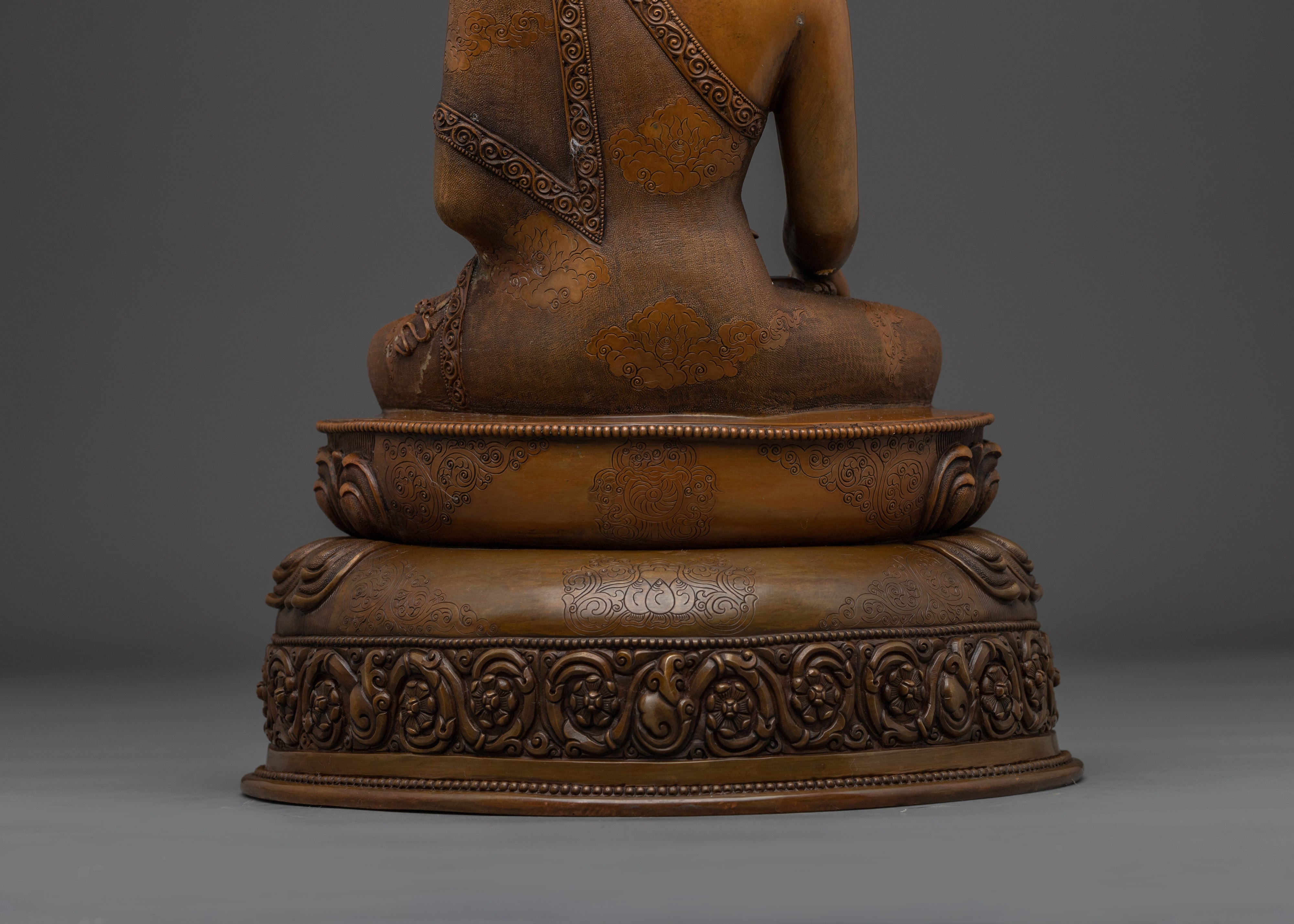 Shakyamuni Buddha Sculpture in Oxidized Copper | Sacred Home Decor