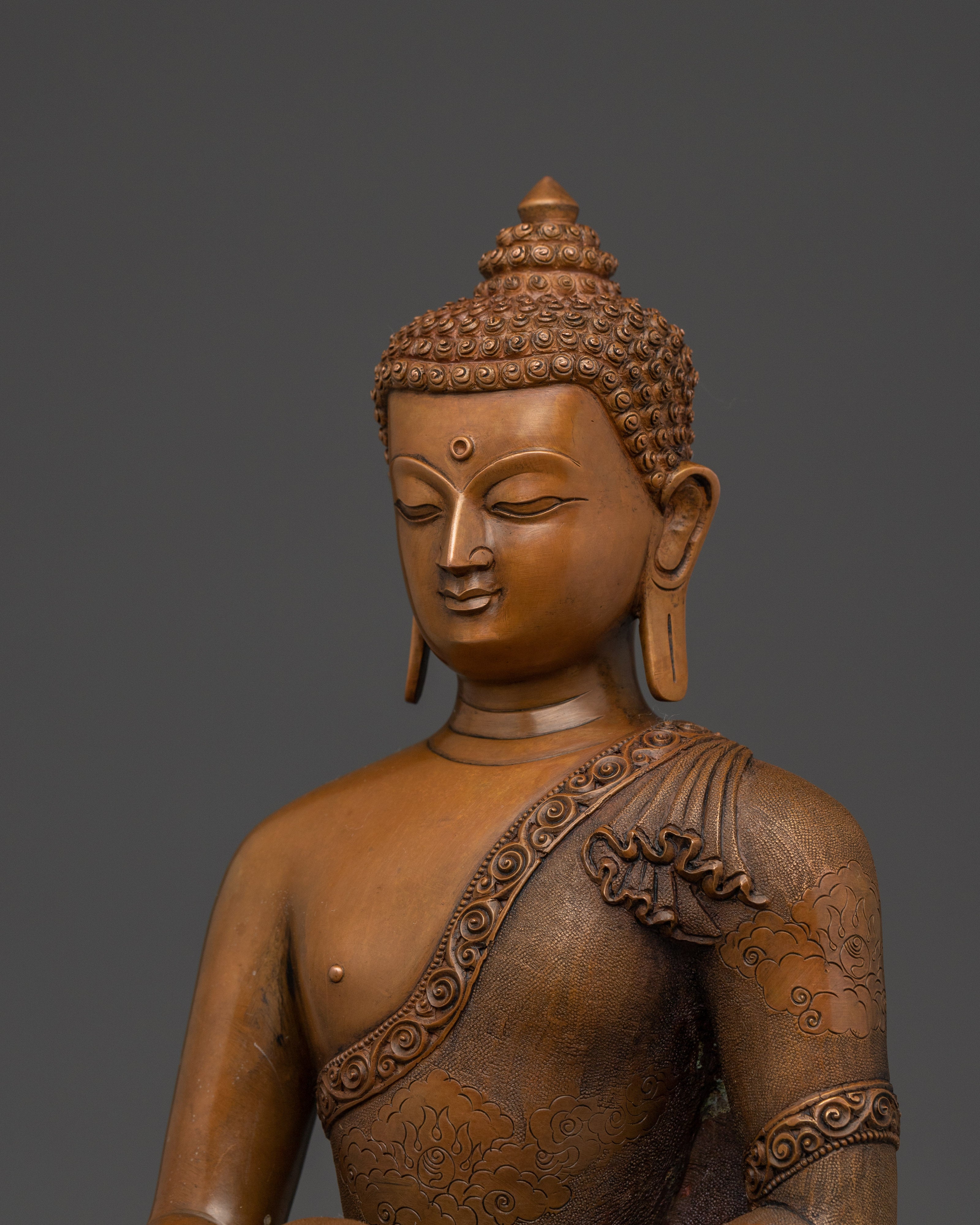 Shakyamuni Buddha Sculpture in Oxidized Copper | Sacred Home Decor