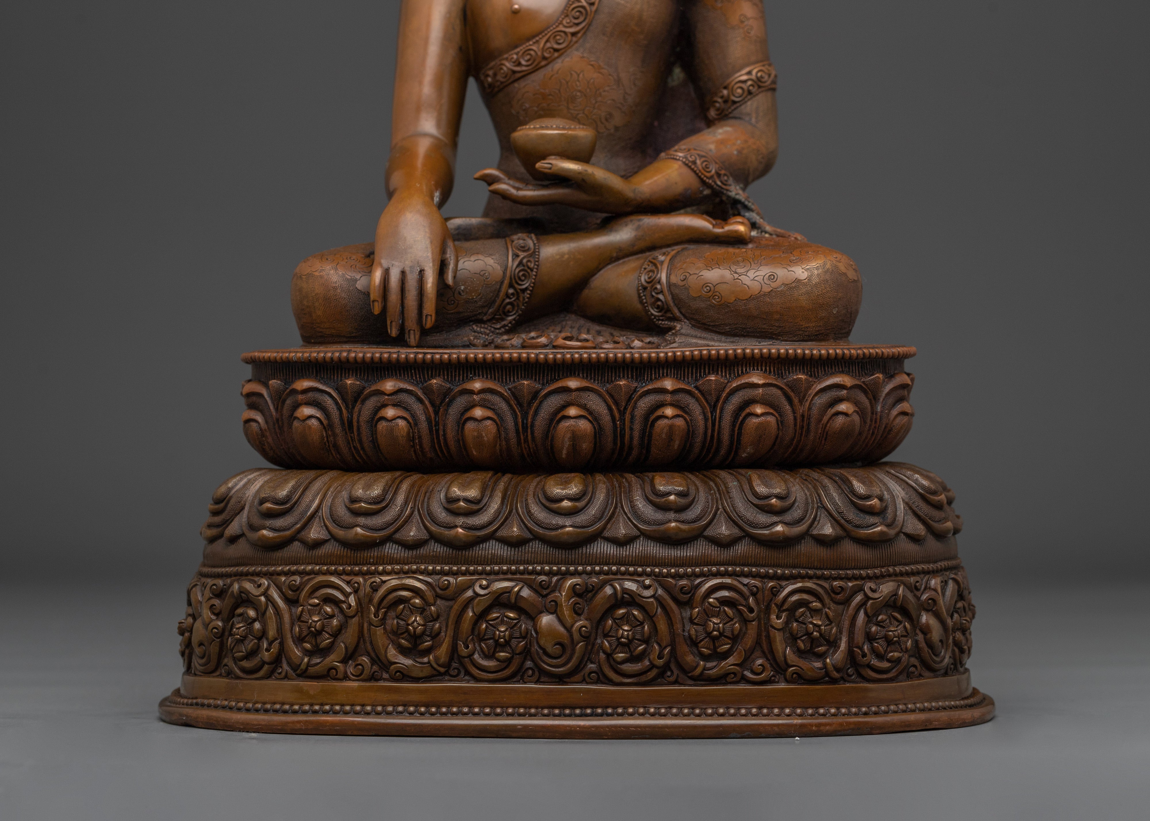 Shakyamuni Buddha Sculpture in Oxidized Copper | Sacred Home Decor