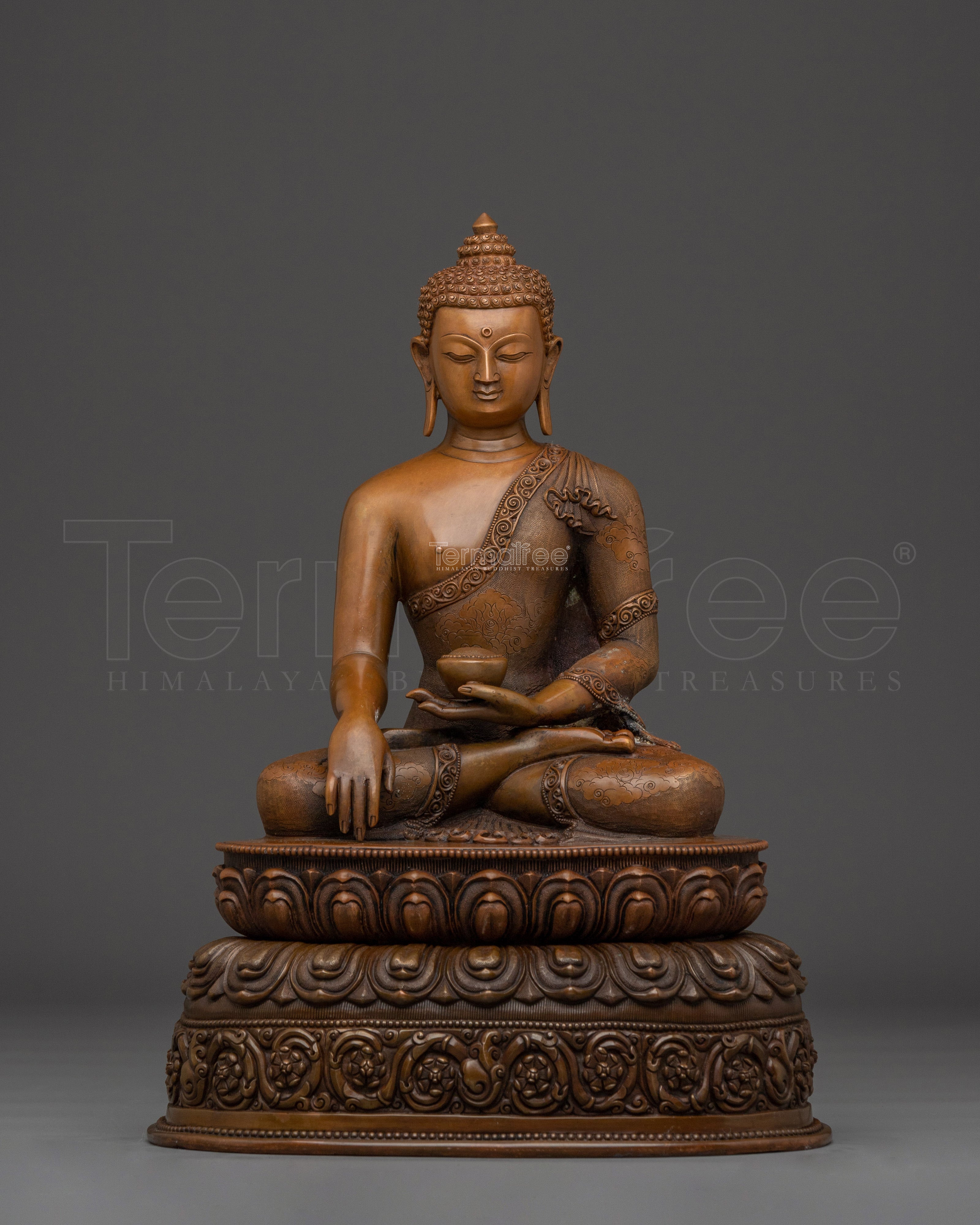 Shakyamuni Buddha Sculpture in Oxidized Copper | Sacred Home Decor