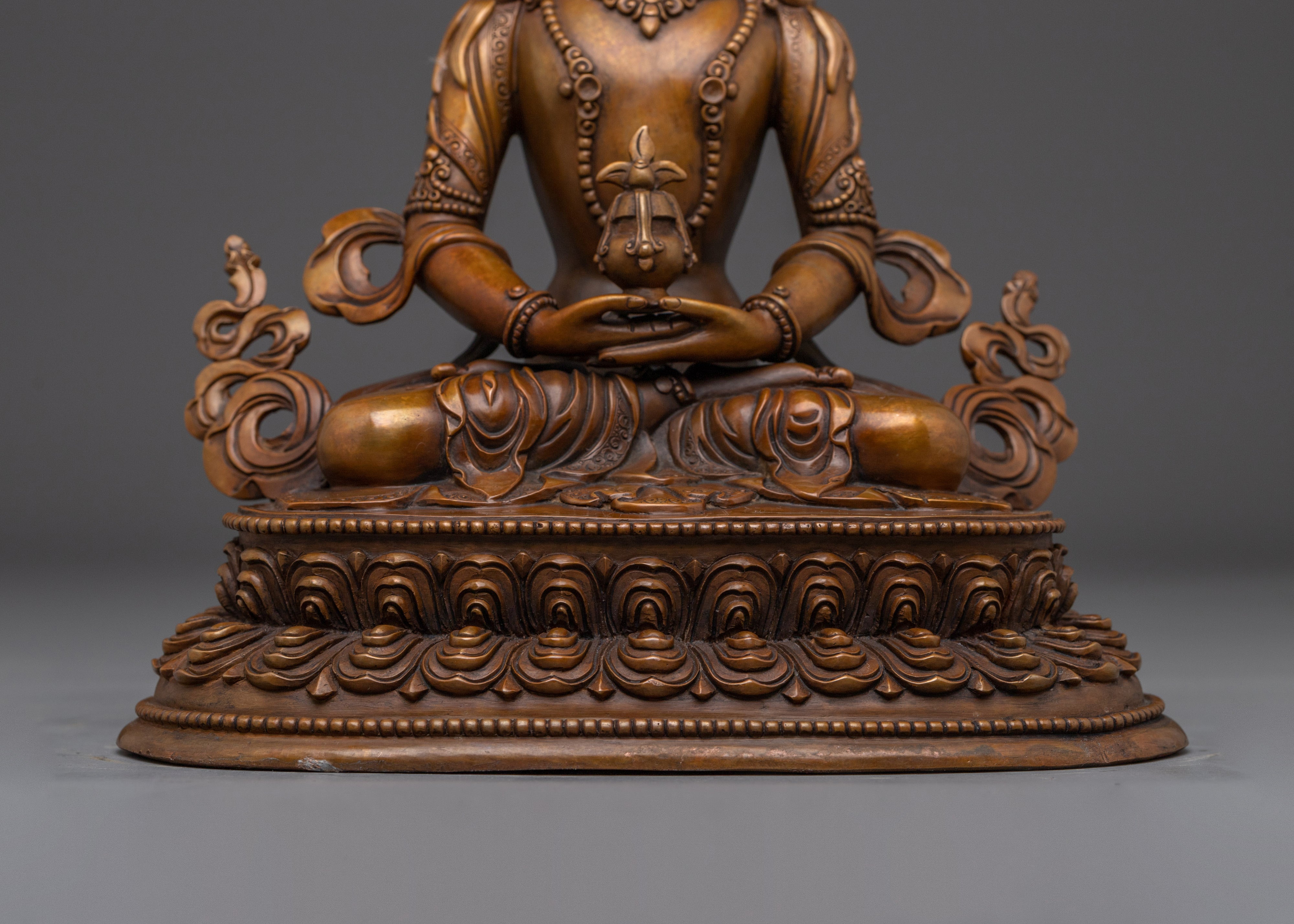 Amitayus Statue in Oxidized Copper | Spiritual Altar Decor from Nepal for Meditation
