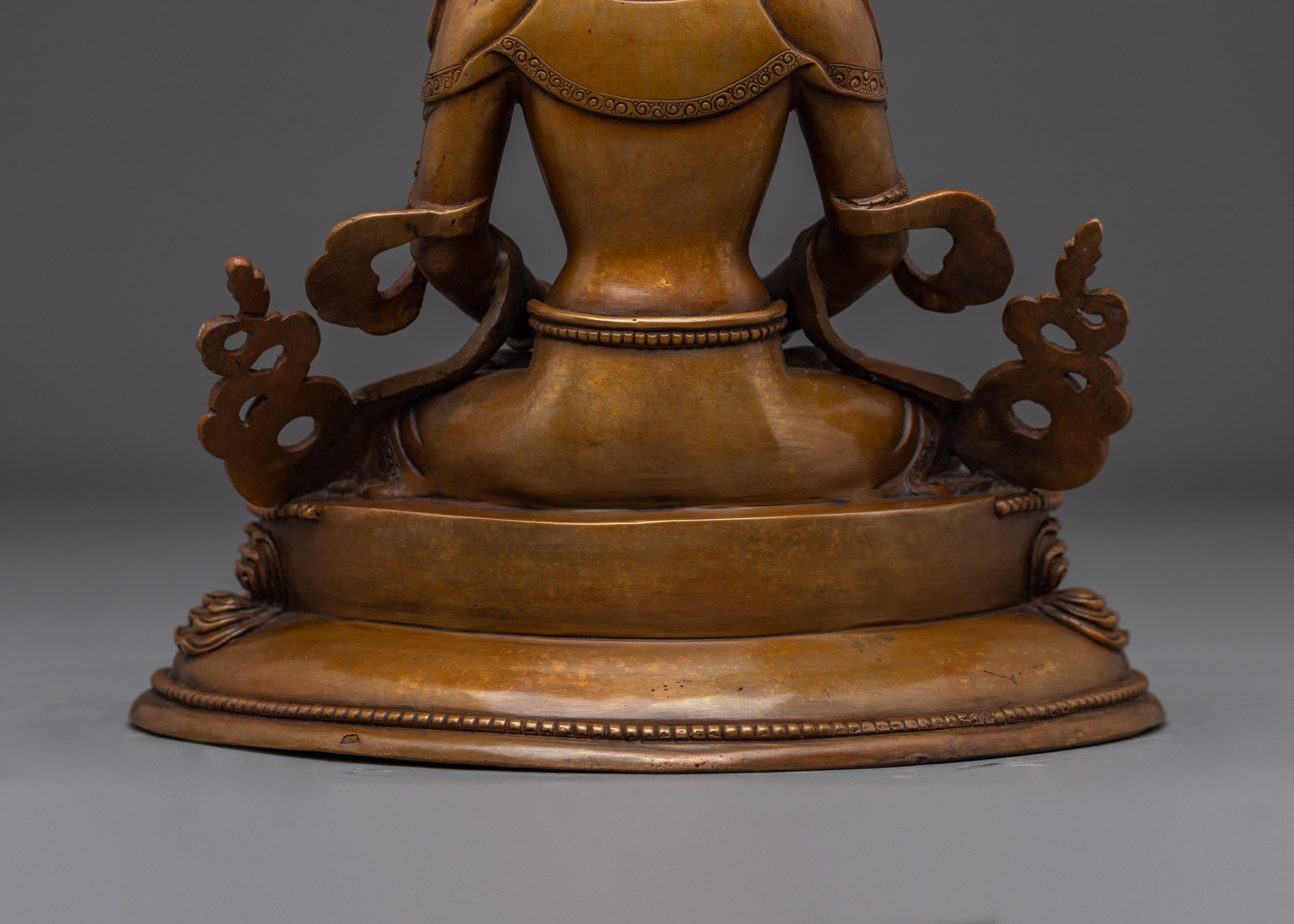 Amitayus Statue in Oxidized Copper | Spiritual Altar Decor from Nepal for Meditation