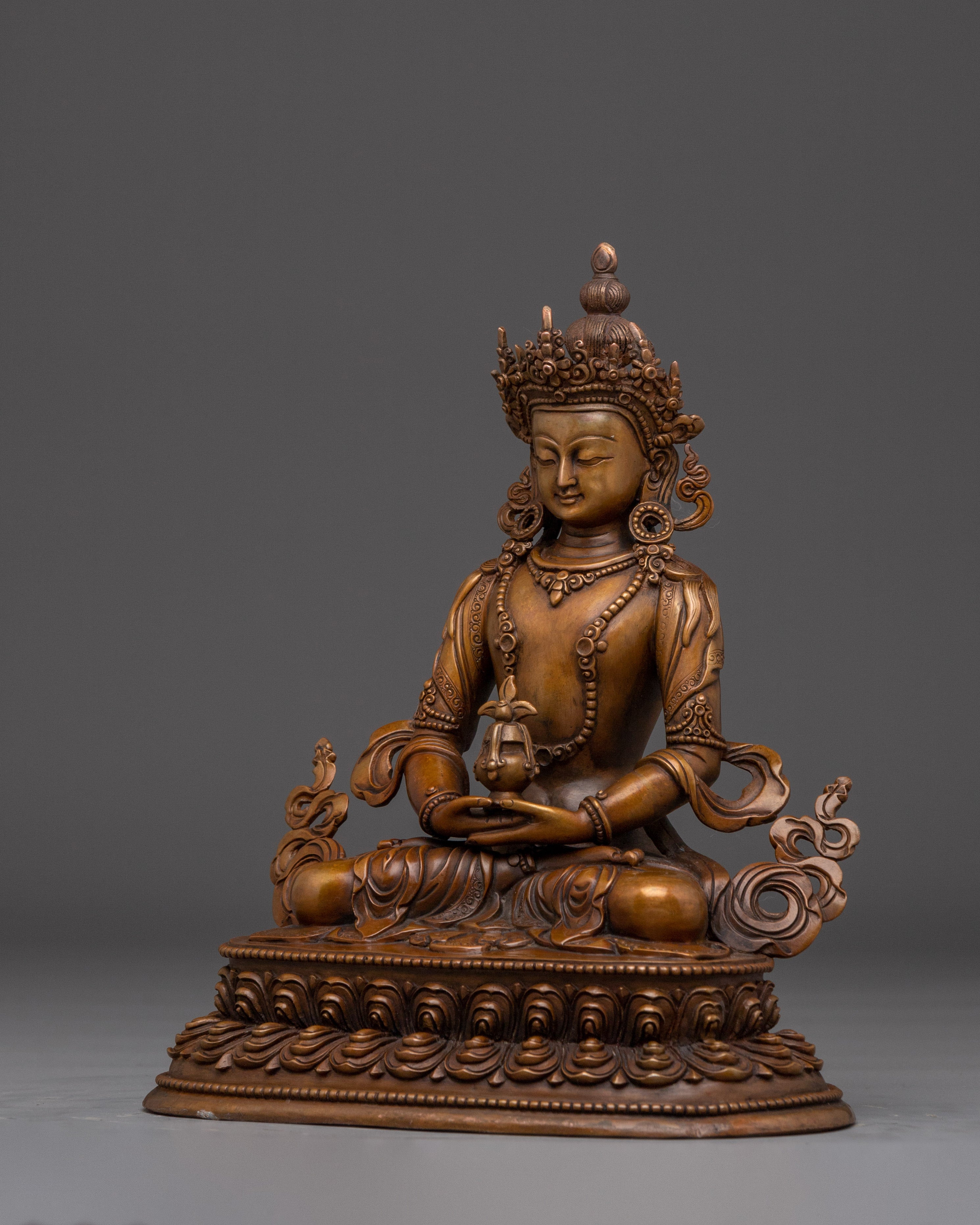 Amitayus Statue in Oxidized Copper | Spiritual Altar Decor from Nepal for Meditation