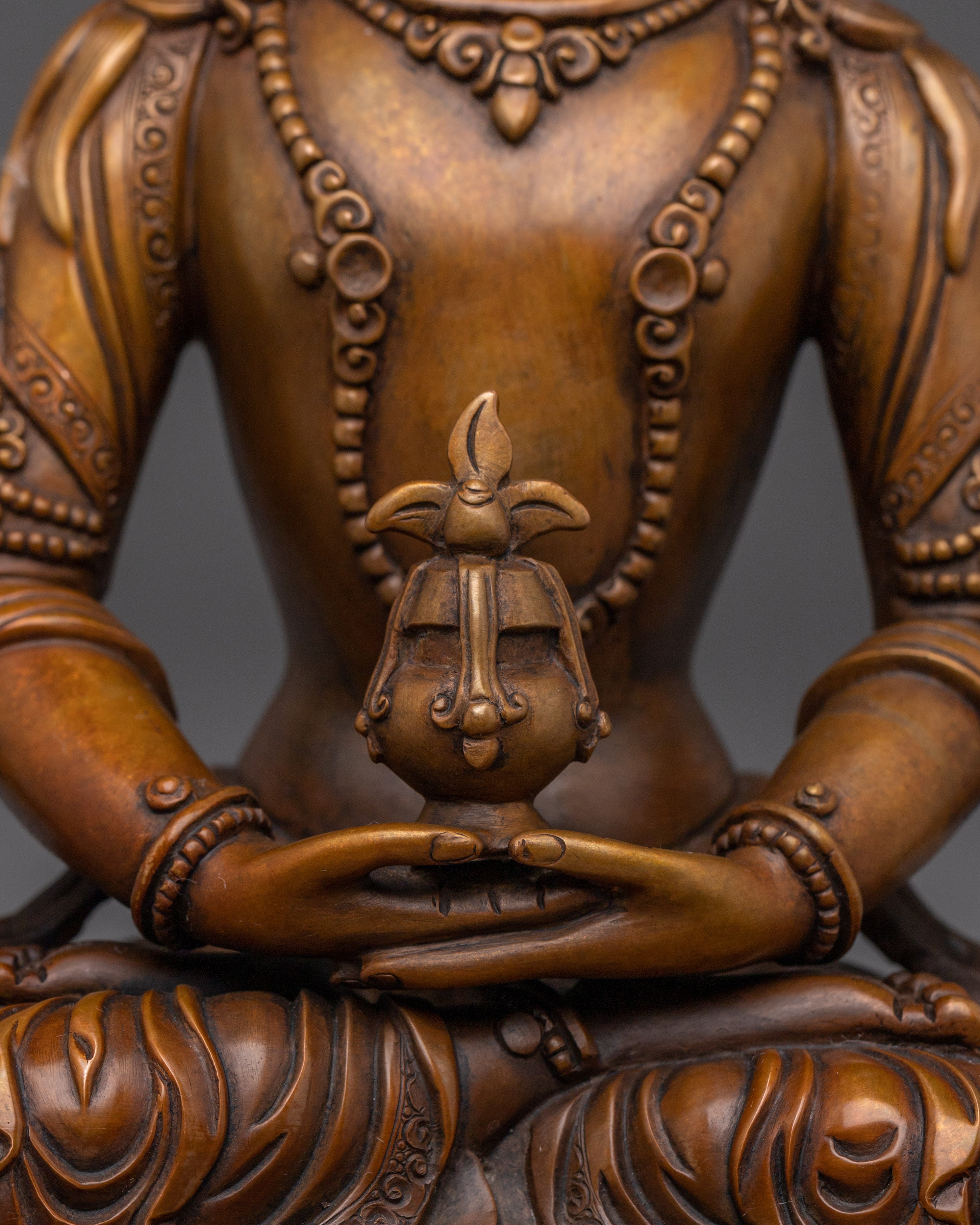 Amitayus Statue in Oxidized Copper | Spiritual Altar Decor from Nepal for Meditation