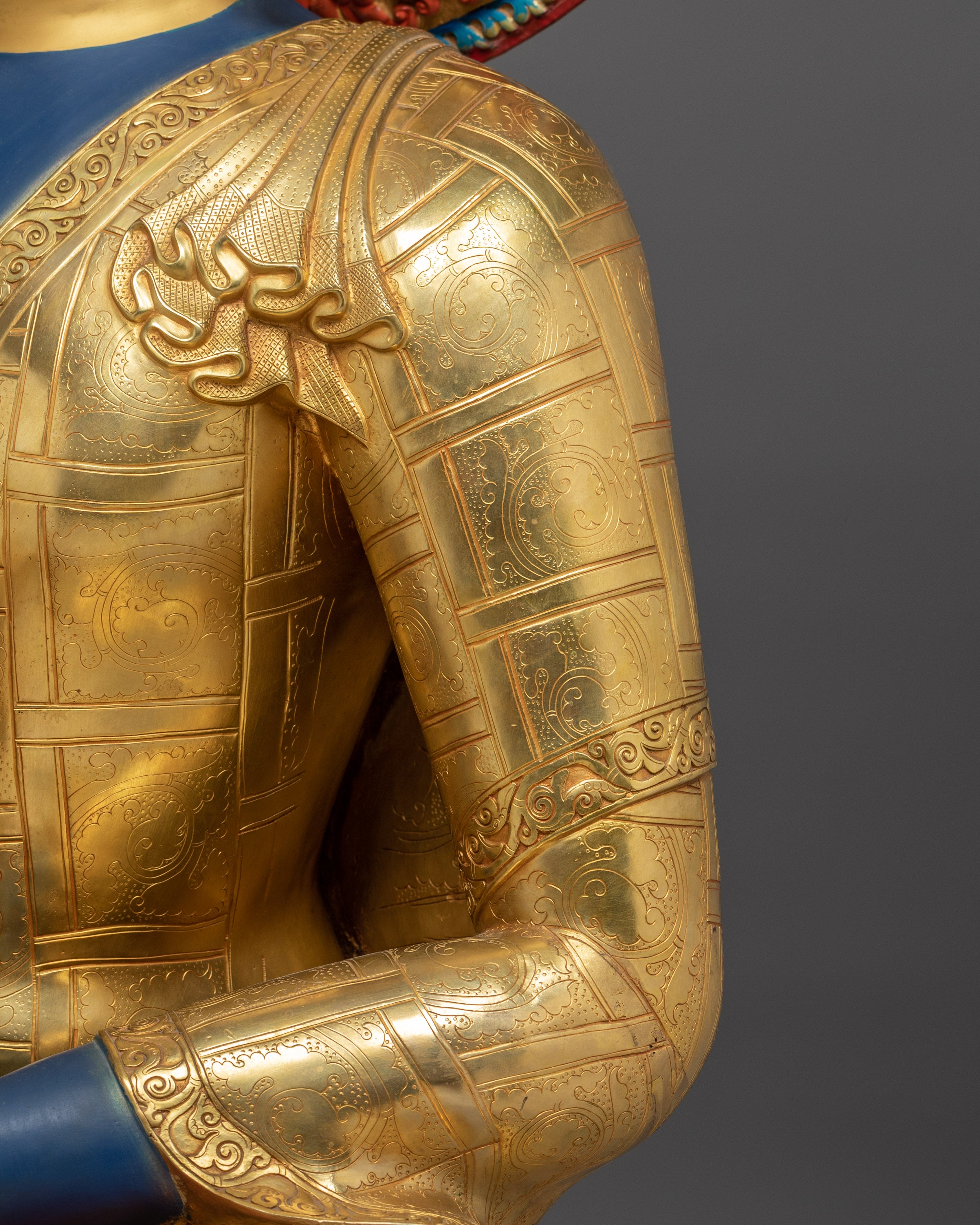 Medicine Buddha Statue in 24K Gold with Gemstones | Healing Buddha for Altar Decor