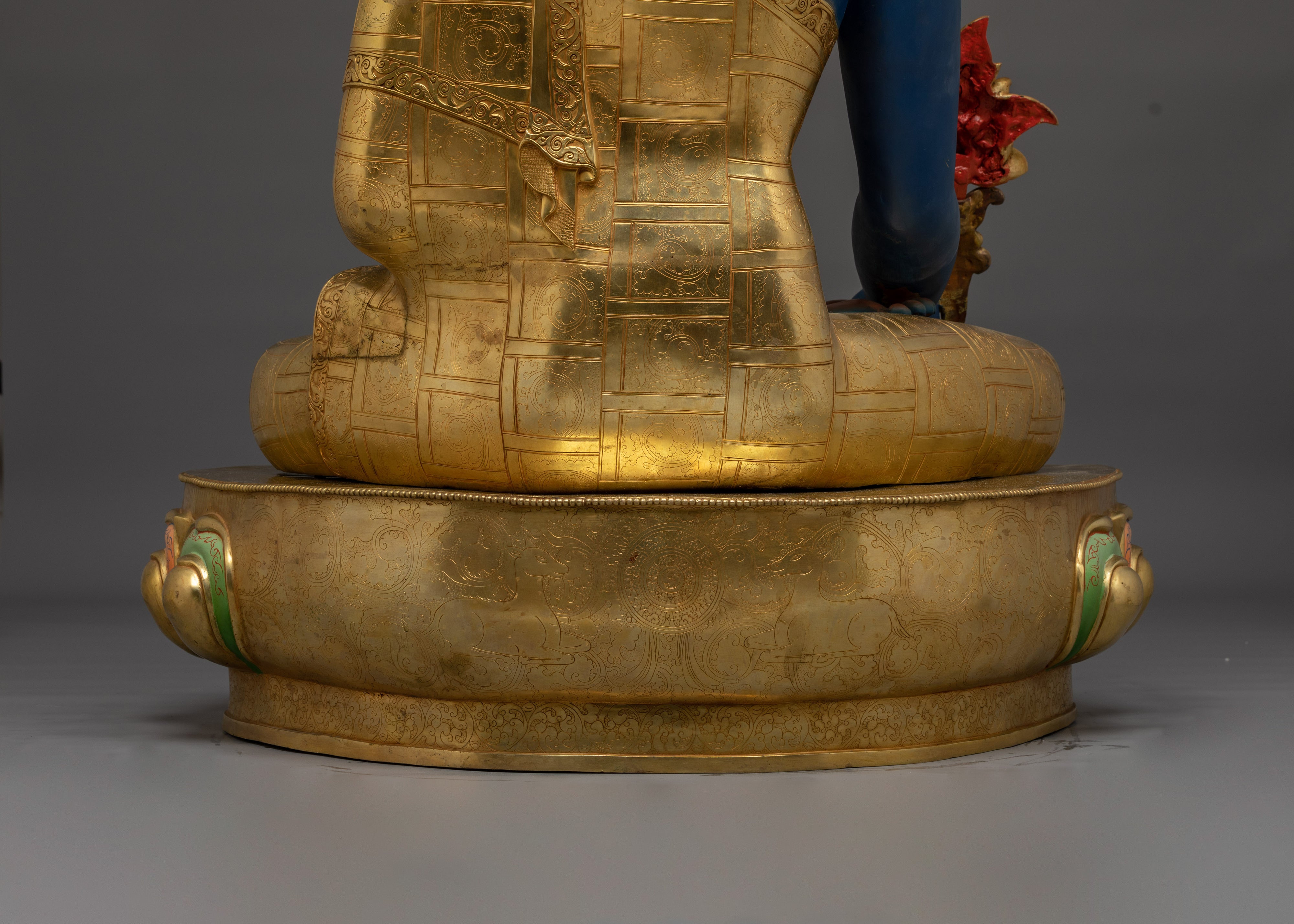 Medicine Buddha Statue in 24K Gold with Gemstones | Healing Buddha for Altar Decor