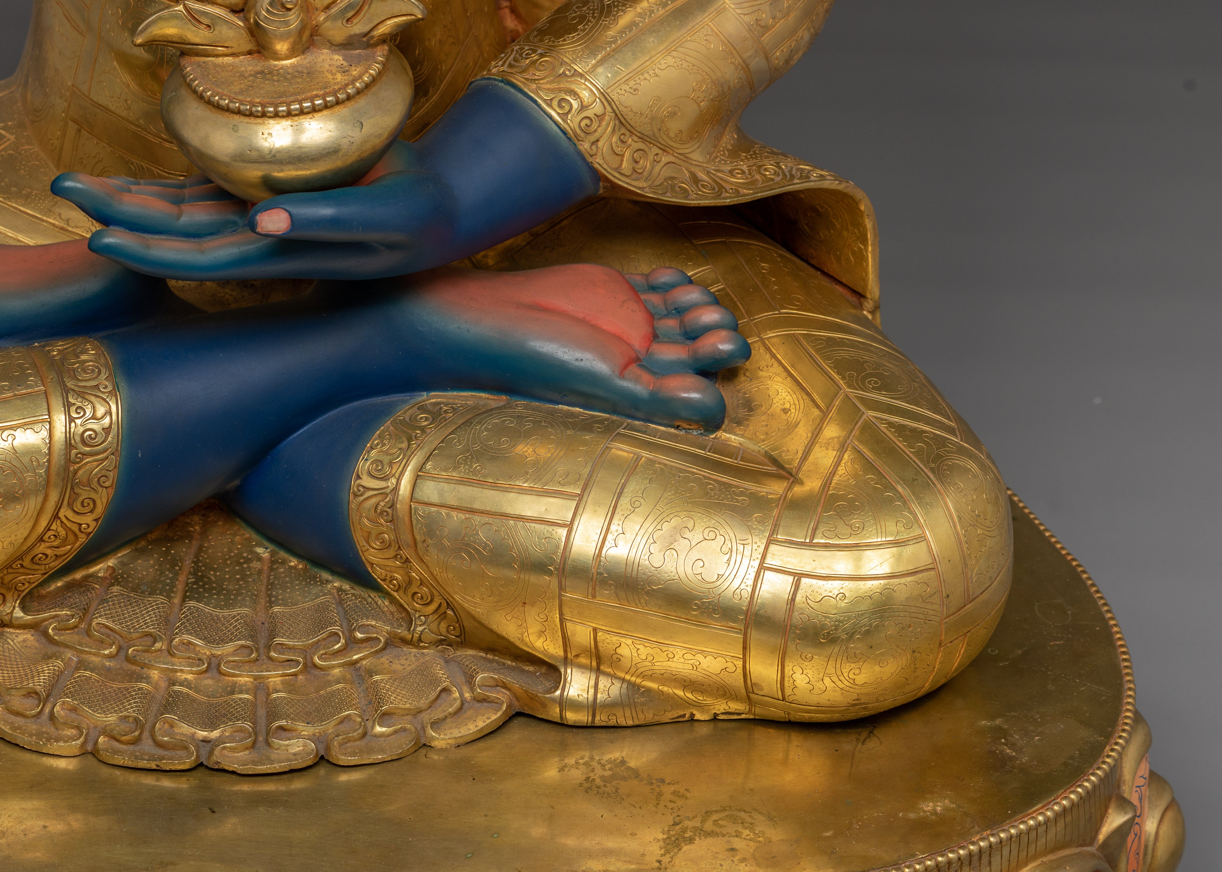 Medicine Buddha Statue in 24K Gold with Gemstones | Healing Buddha for Altar Decor