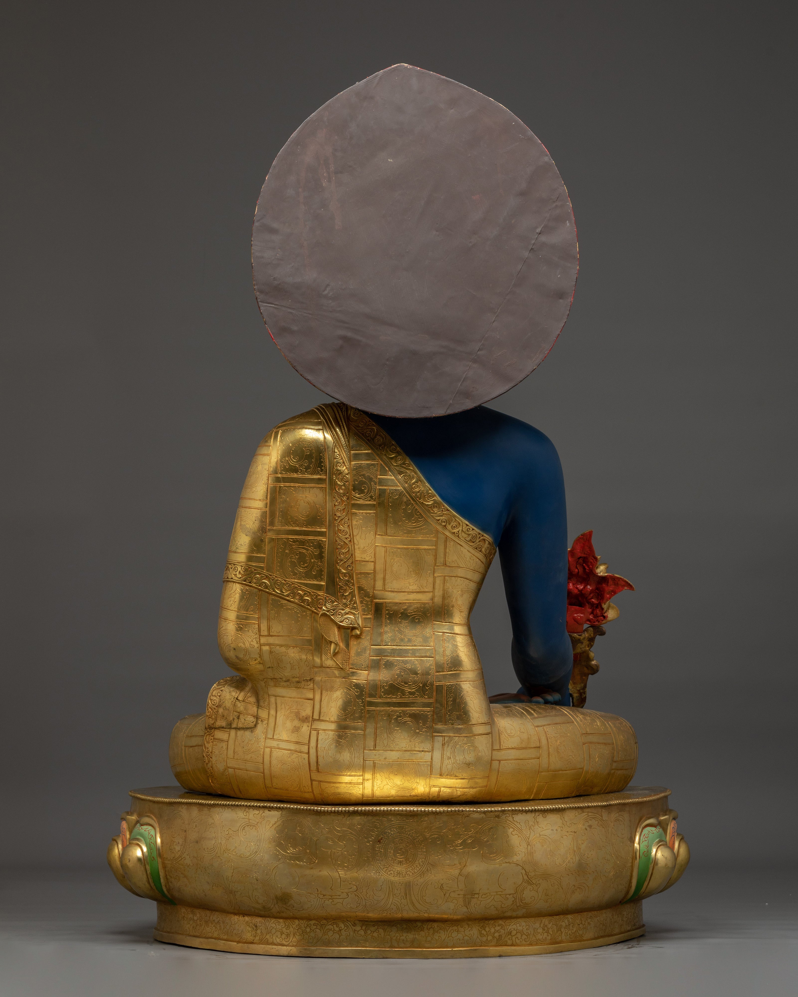 Medicine Buddha Statue in 24K Gold with Gemstones | Healing Buddha for Altar Decor