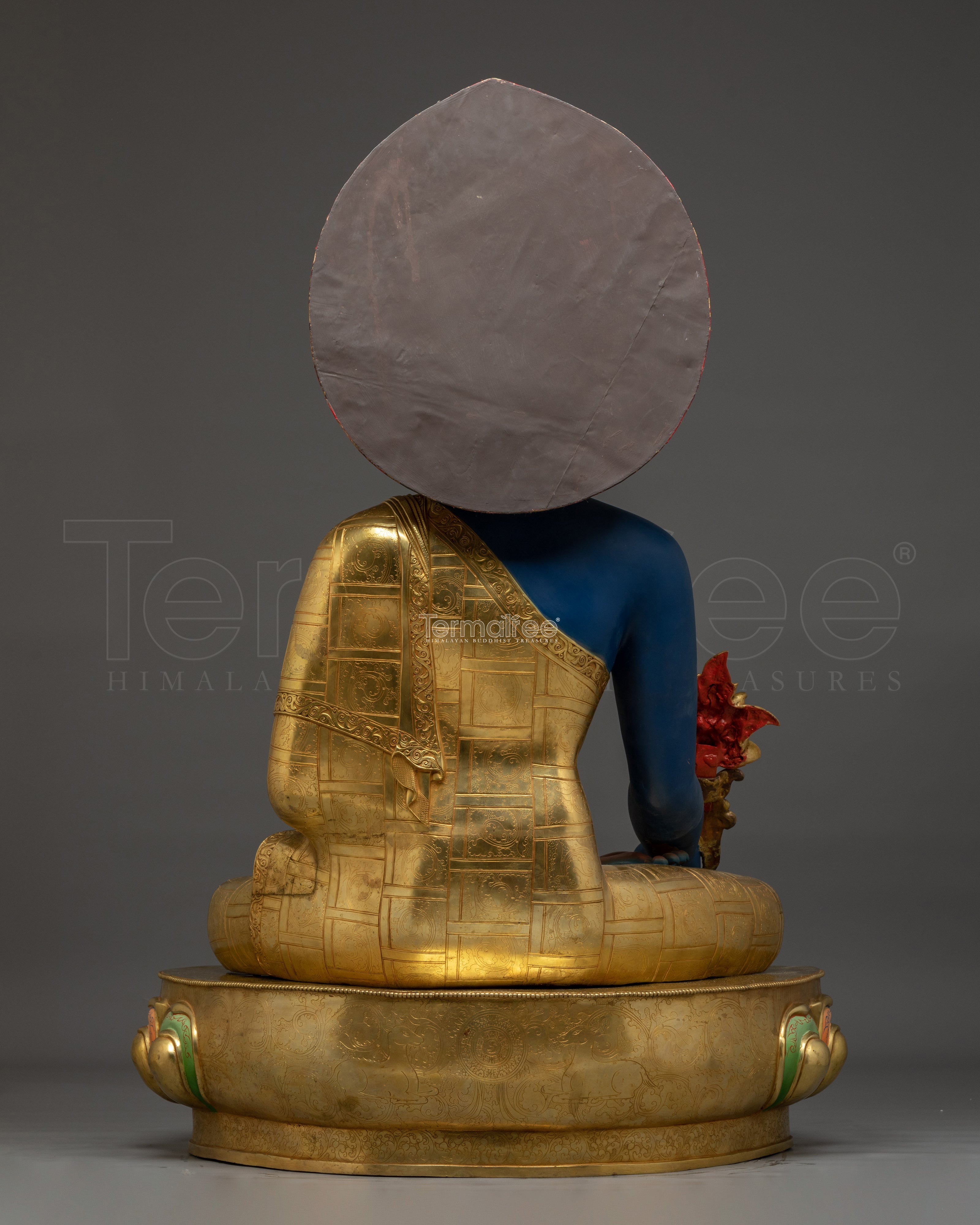 Medicine Buddha Statue in 24K Gold with Gemstones | Healing Buddha for Altar Decor