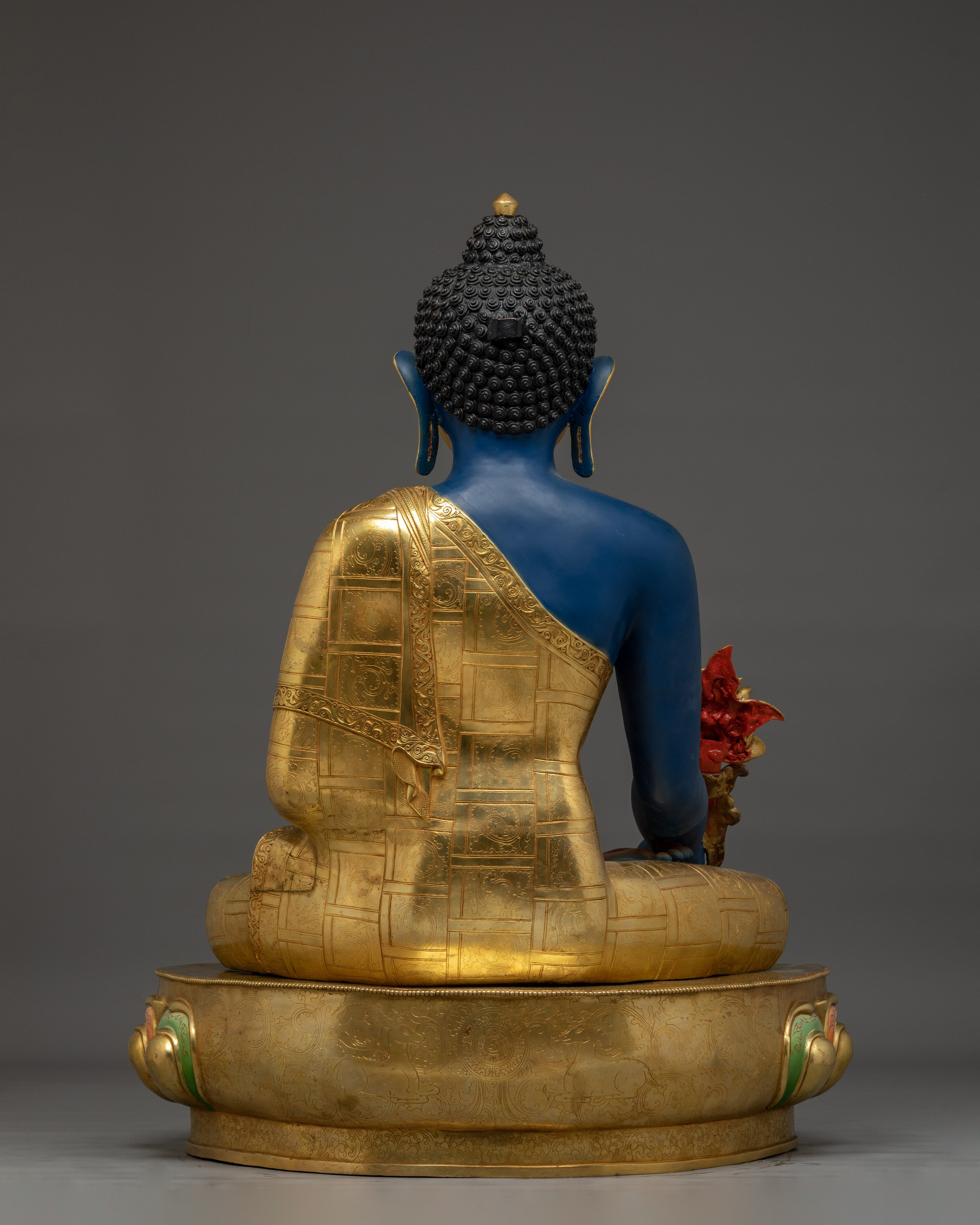 Medicine Buddha Statue in 24K Gold with Gemstones | Healing Buddha for Altar Decor