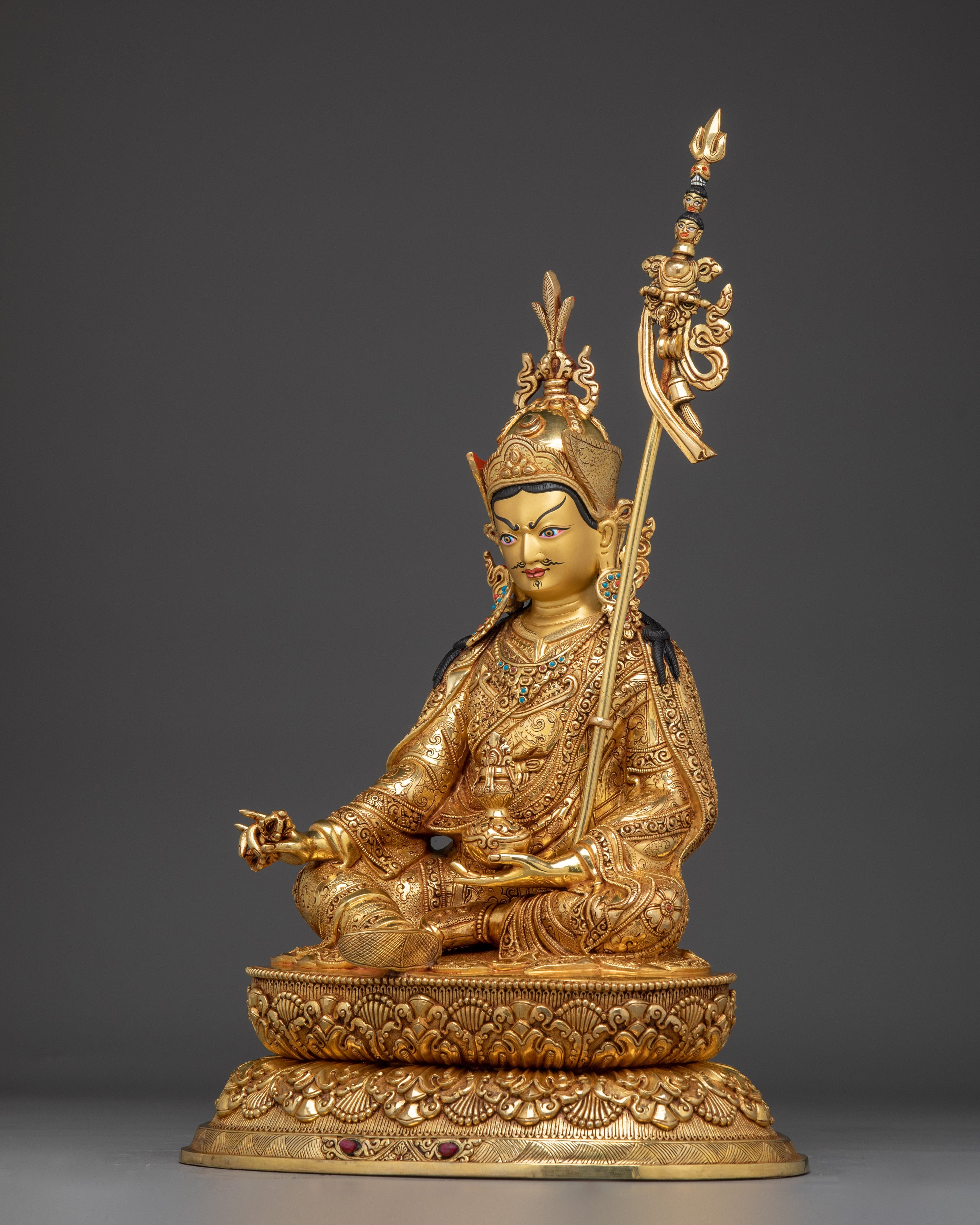 Guru Rinpoche with Khatvanga Trident Statue | Padmasambhava Artwork