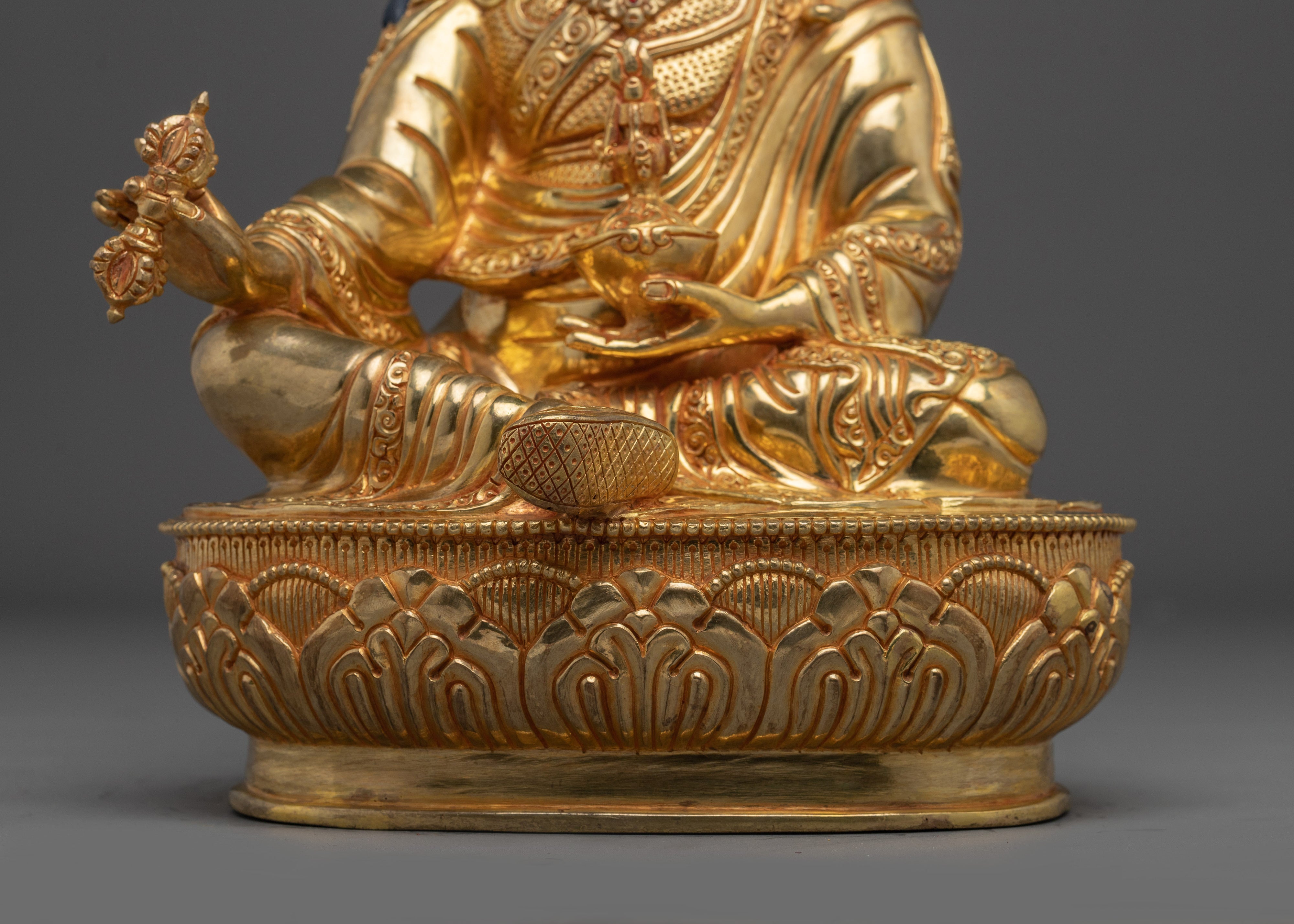 Guru Rinpoche Padmasambhava Copper Statue | 24K Gold Gilded Buddhist Sculpture
