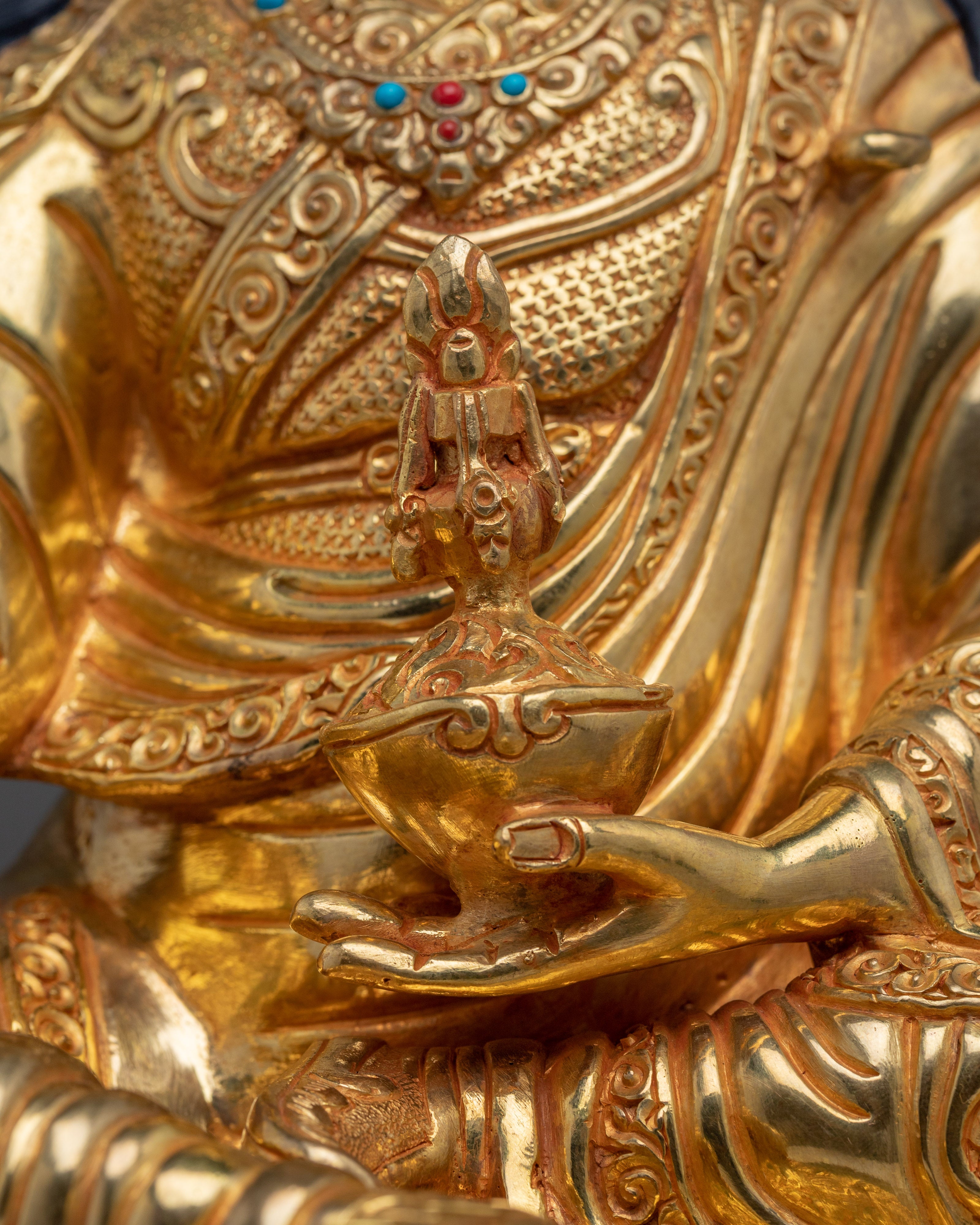 Guru Rinpoche Padmasambhava Copper Statue | 24K Gold Gilded Buddhist Sculpture
