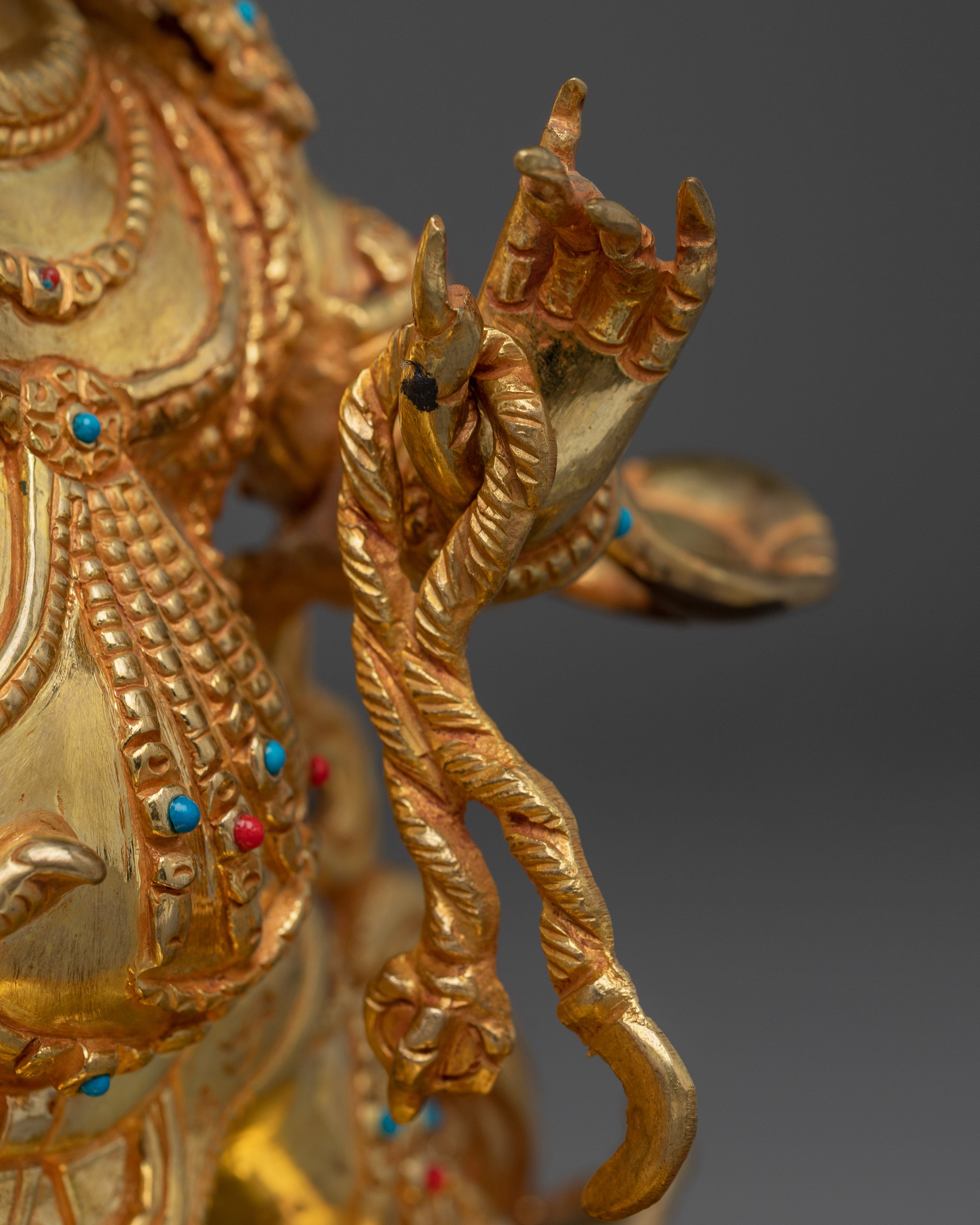 Copper Vajrapani Sculpture with Gemstones | Buddhist Protector for Shrine