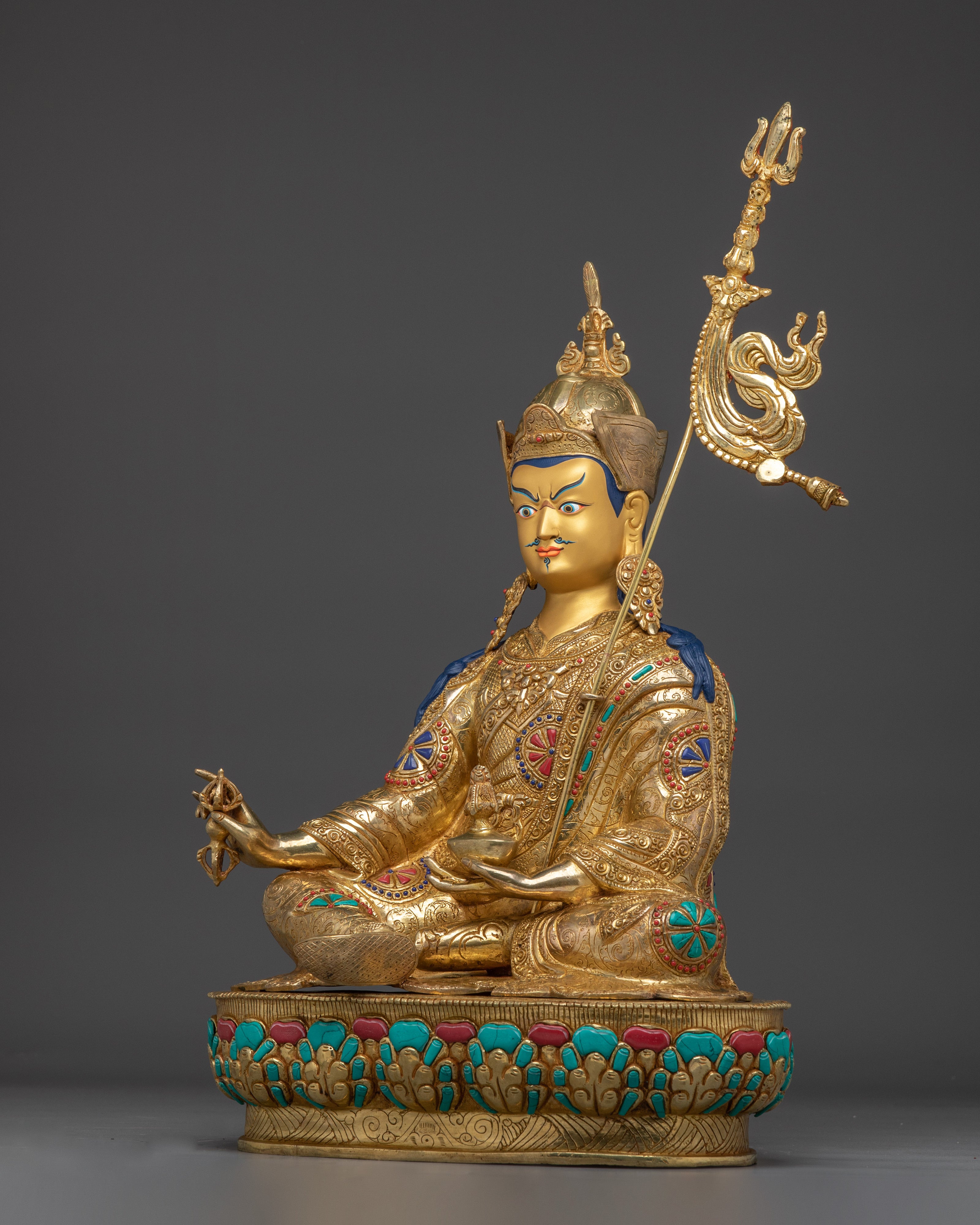 Himalayan Golden Guru Rinpoche Artwork | Padmasambhava Handmade Statue