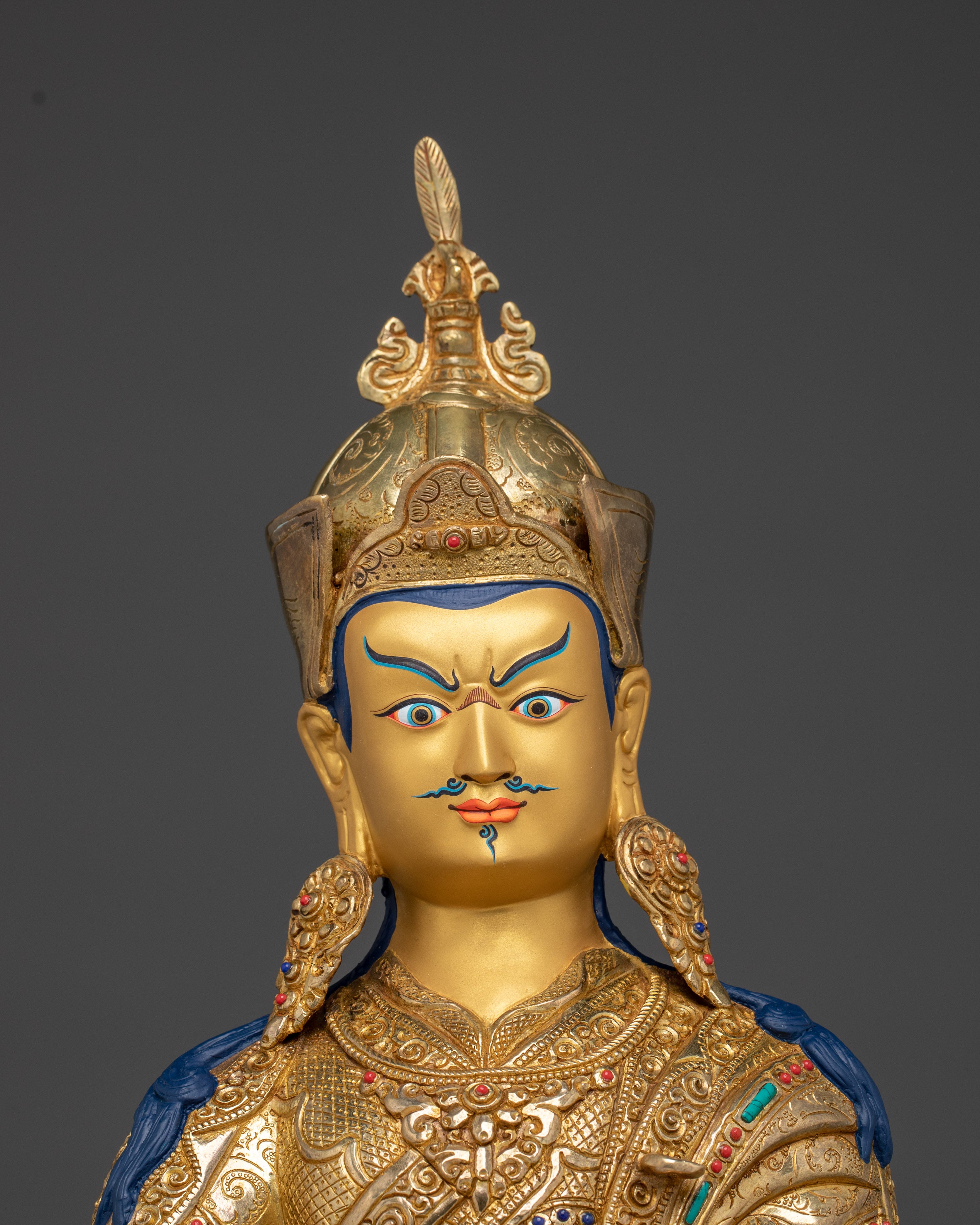 Himalayan Golden Guru Rinpoche Artwork | Padmasambhava Handmade Statue
