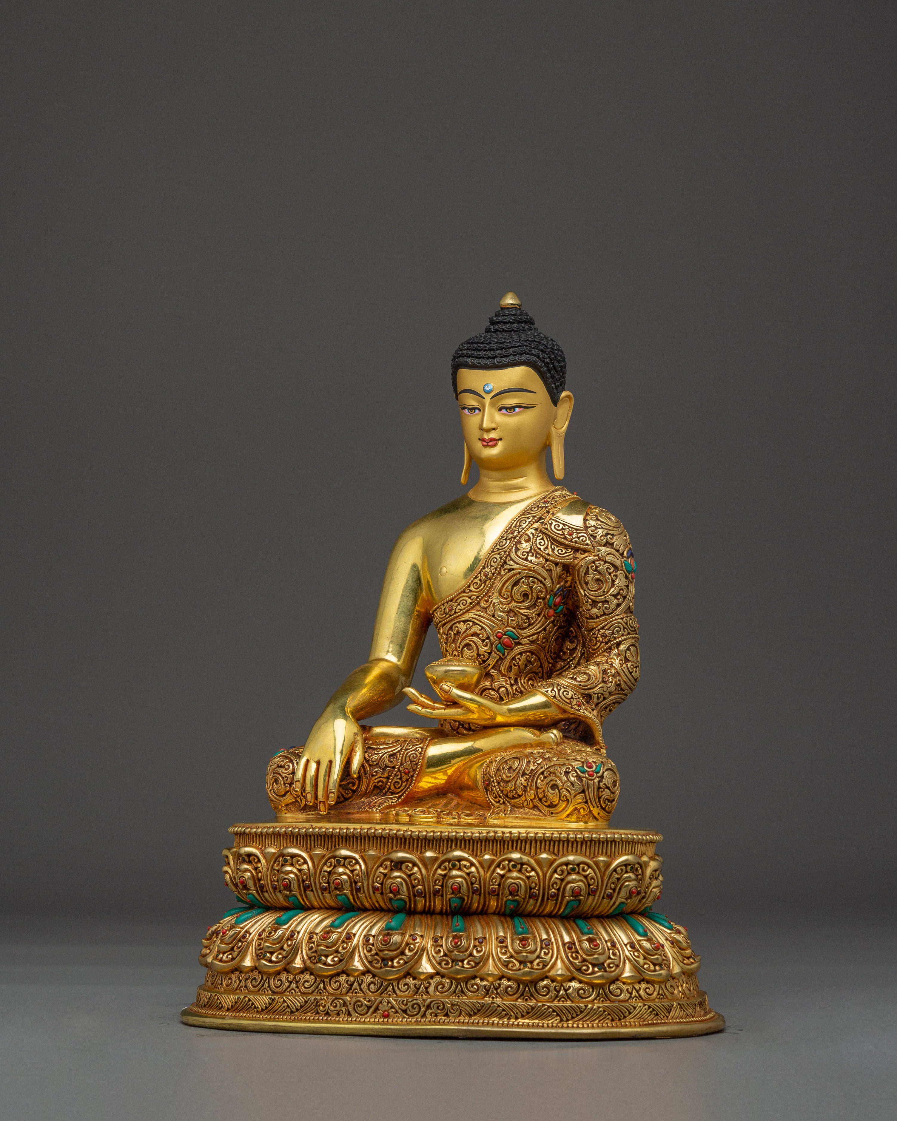 Shakyamuni Buddha Statue with Intricate Copper | Gold and Acrylic Paintings