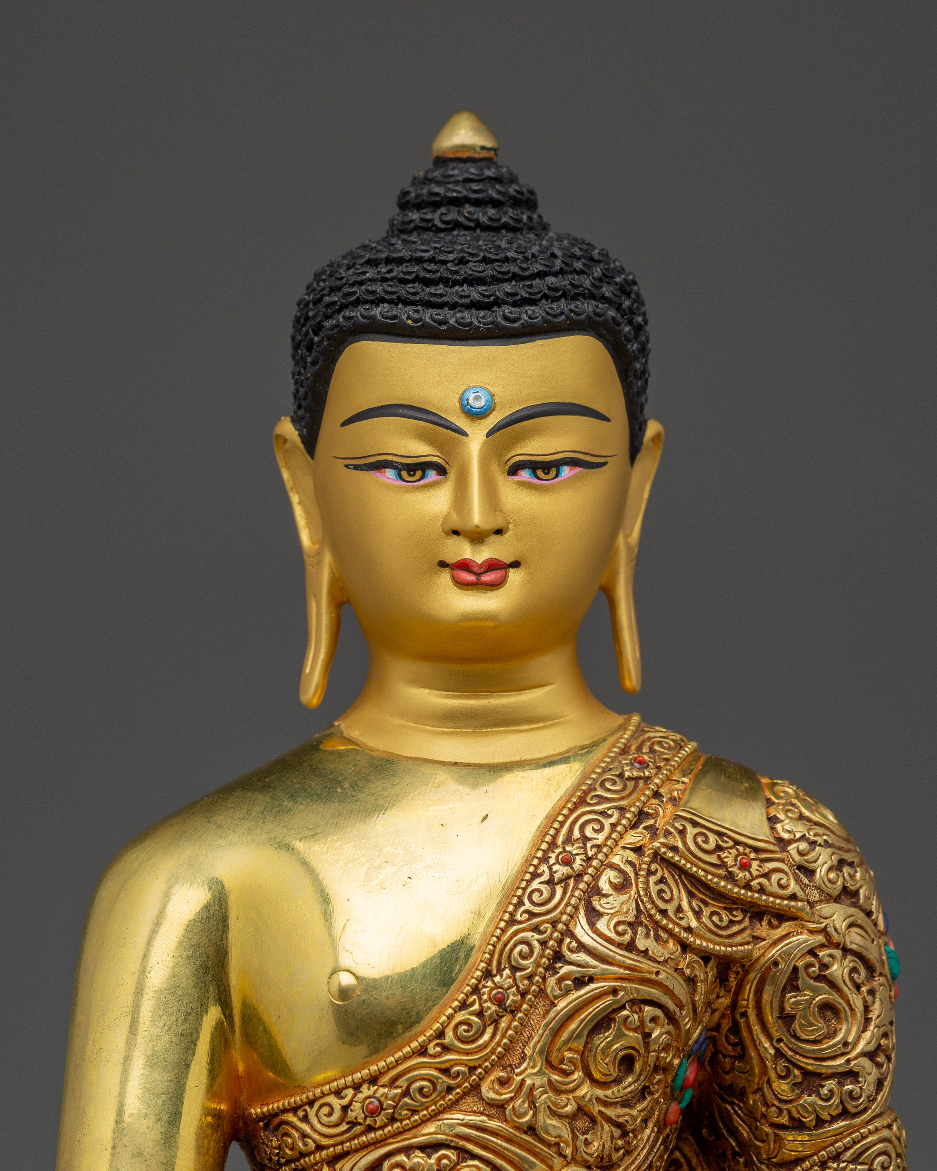 Shakyamuni Buddha Statue with Intricate Copper | Gold and Acrylic Paintings