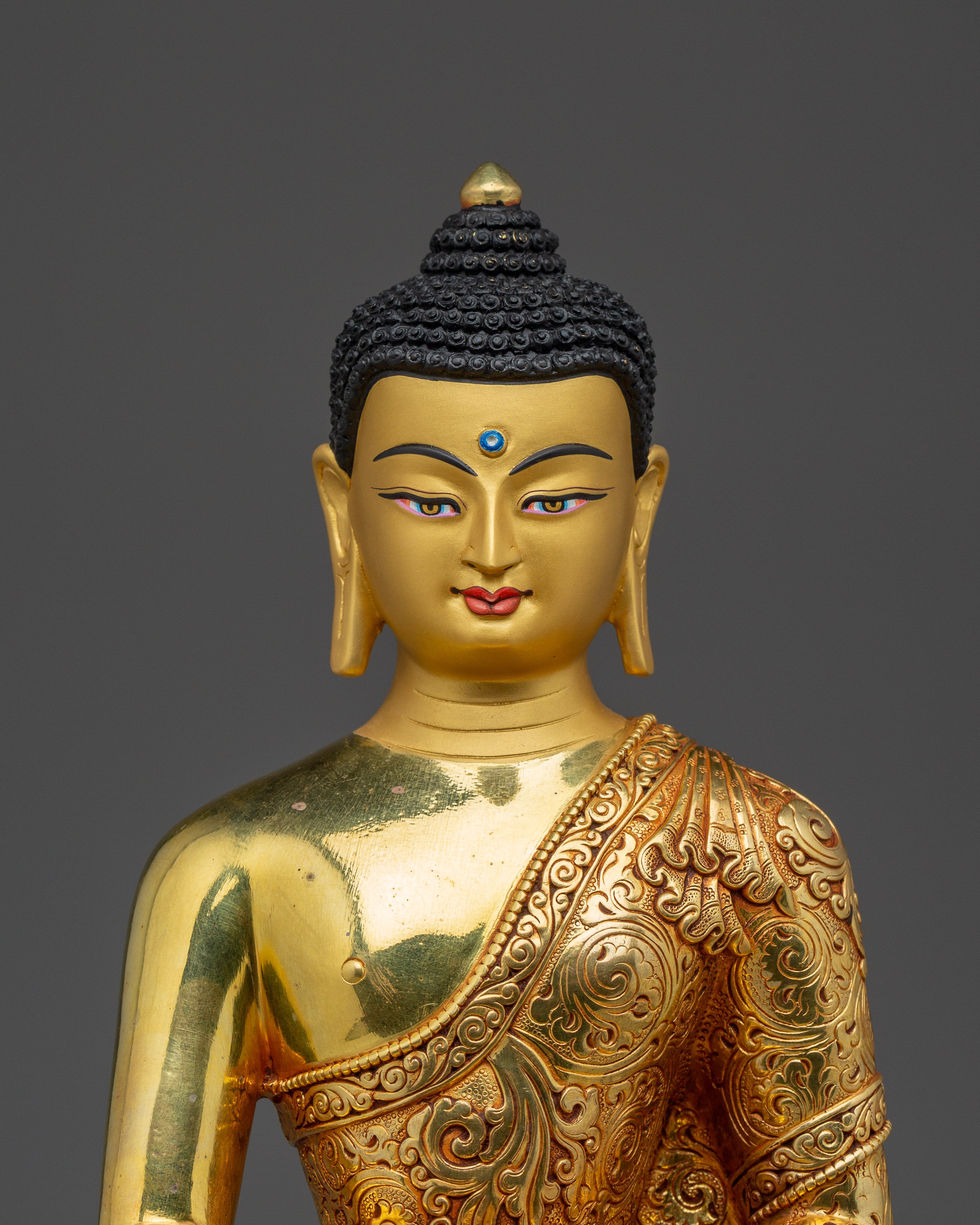 Shakyamuni Buddha Statue with Copper Details | Meditation and Shrine Decor