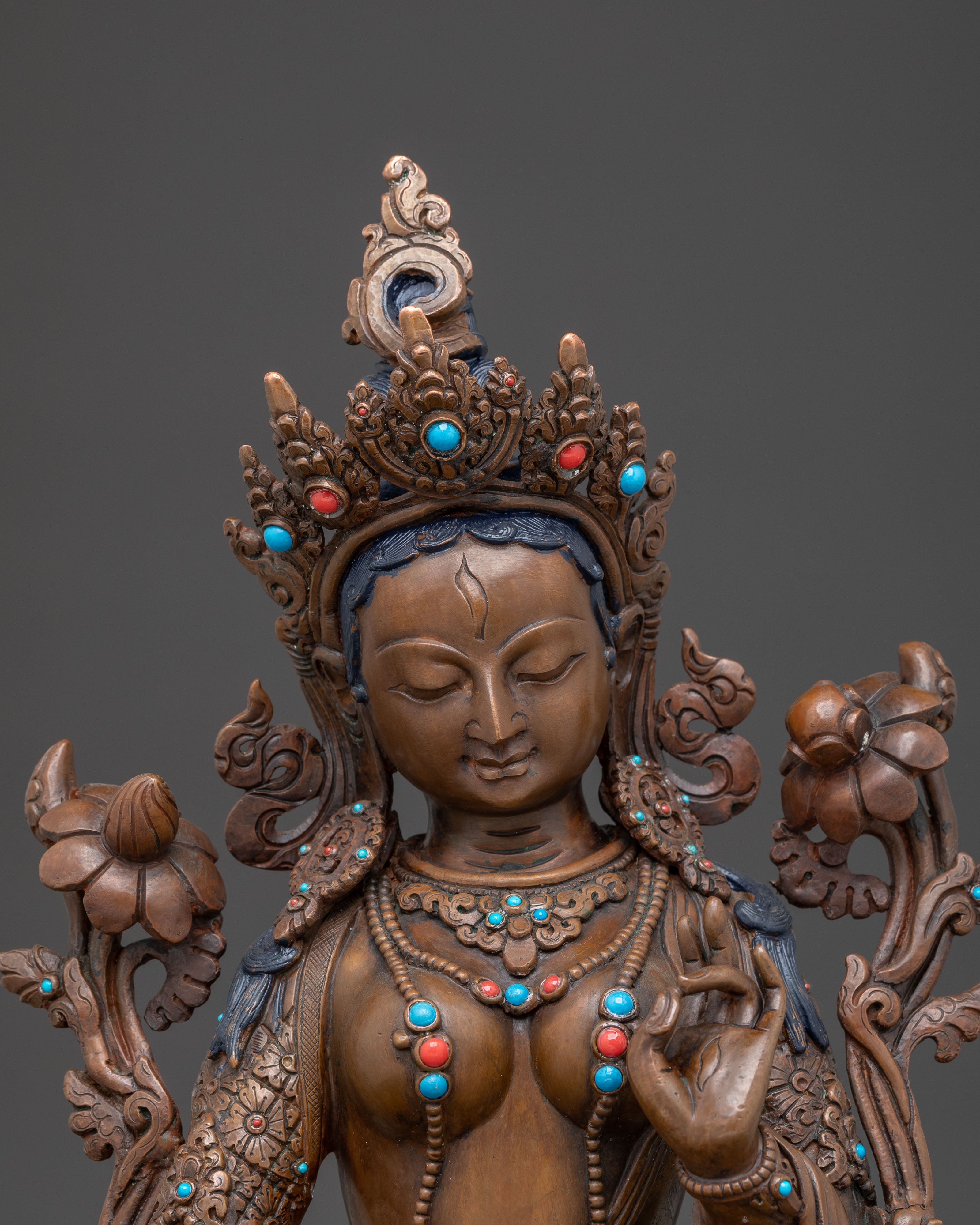 Oxidized Sculpture of Female Bodhisattva White Tara | Divine Protector