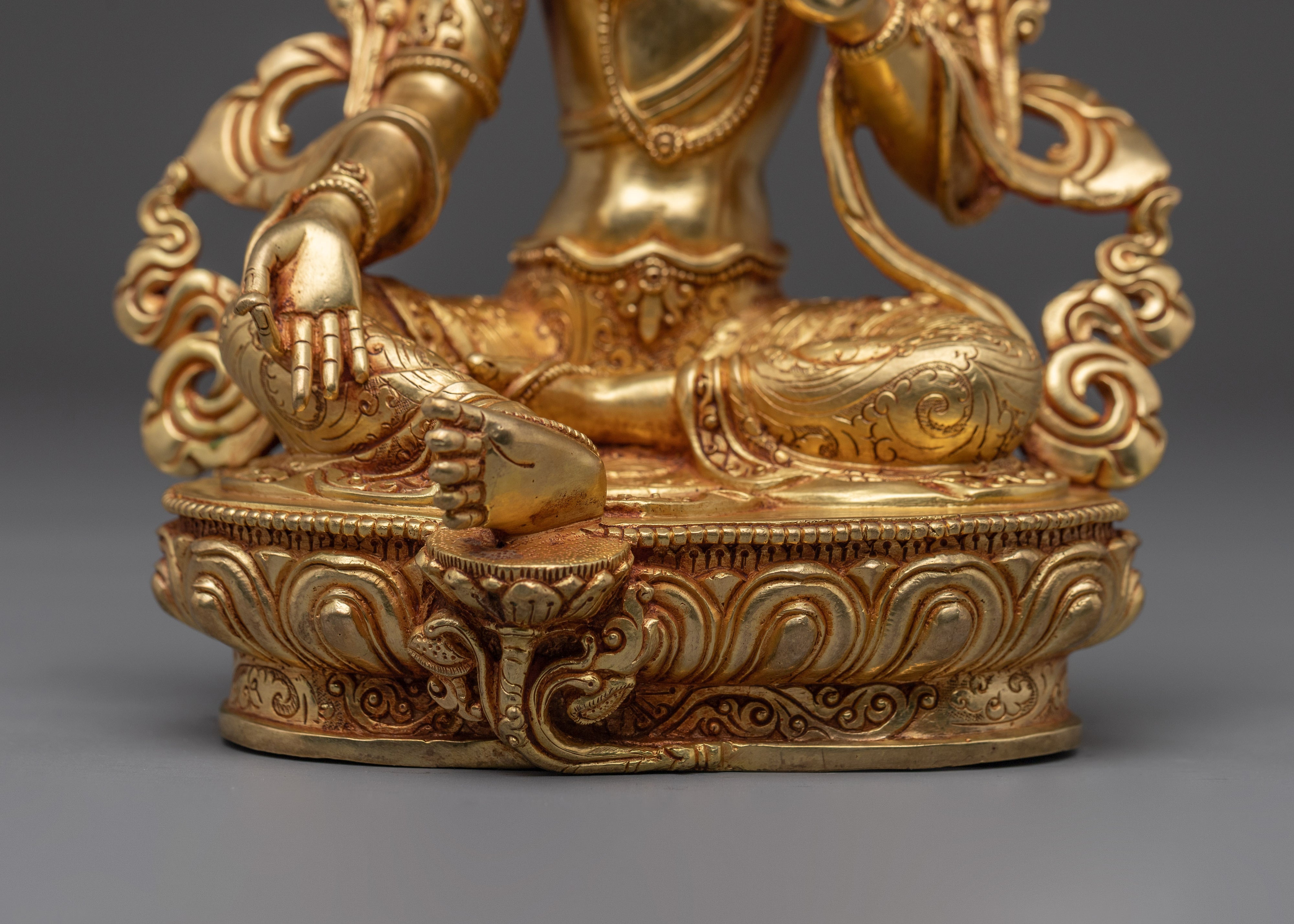 Handcrafted Golden Copper Green Tara Statue | Embodies Compassion and Protection