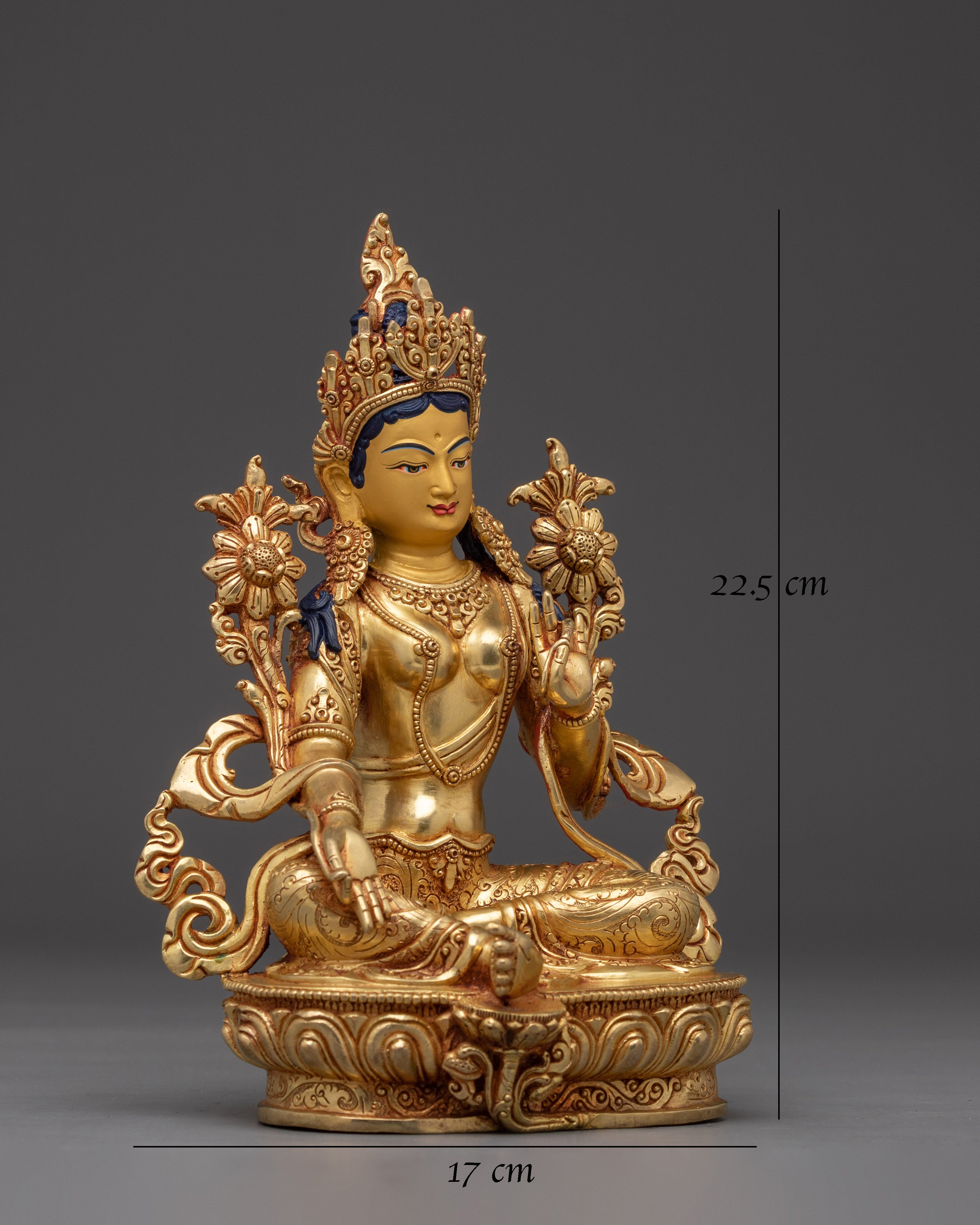 Handcrafted Golden Copper Green Tara Statue
