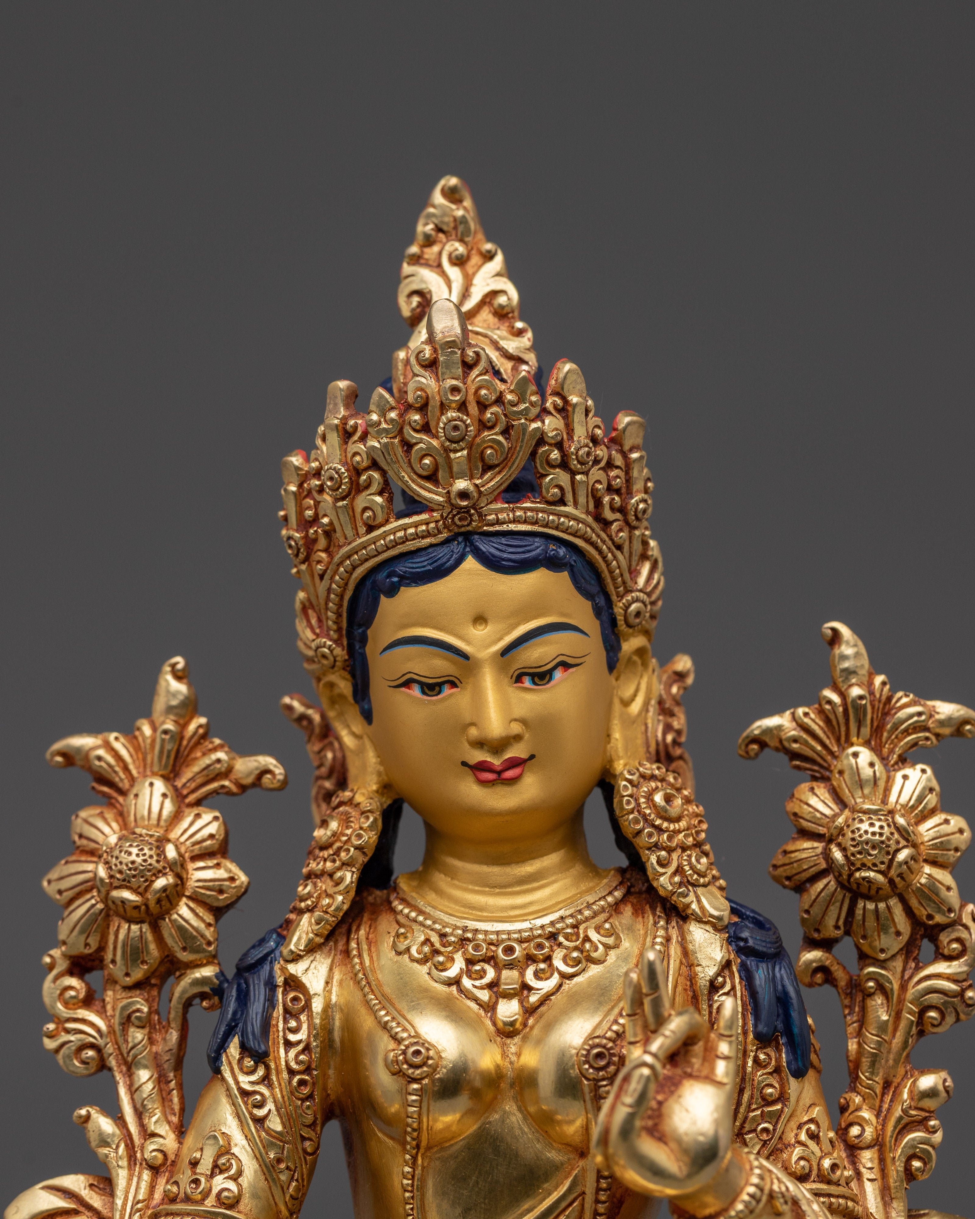 Handcrafted Golden Copper Green Tara Statue | Embodies Compassion and Protection