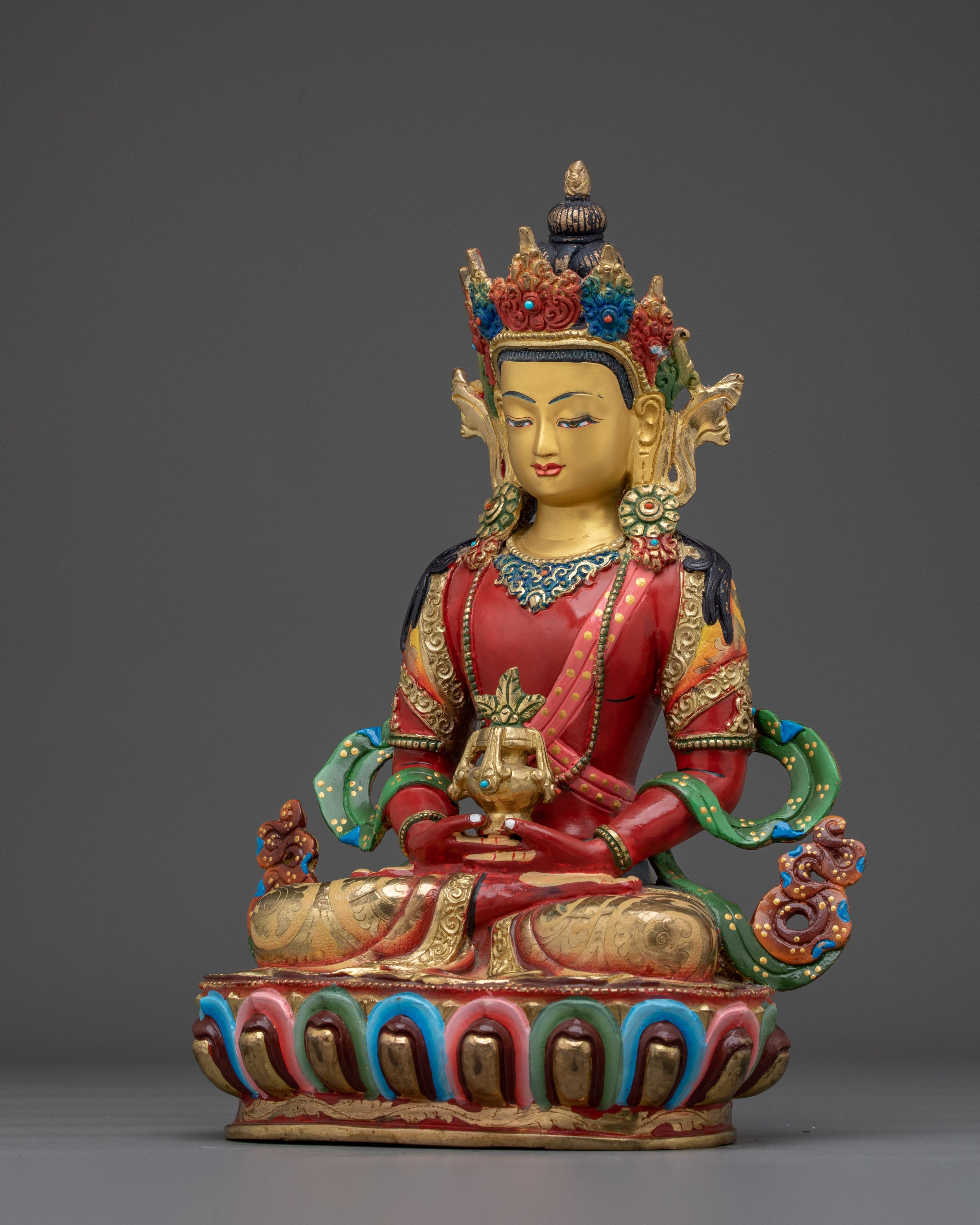 Amitayus Statue with Intricate Copper Details | Ideal for Meditation, Spiritual Practice