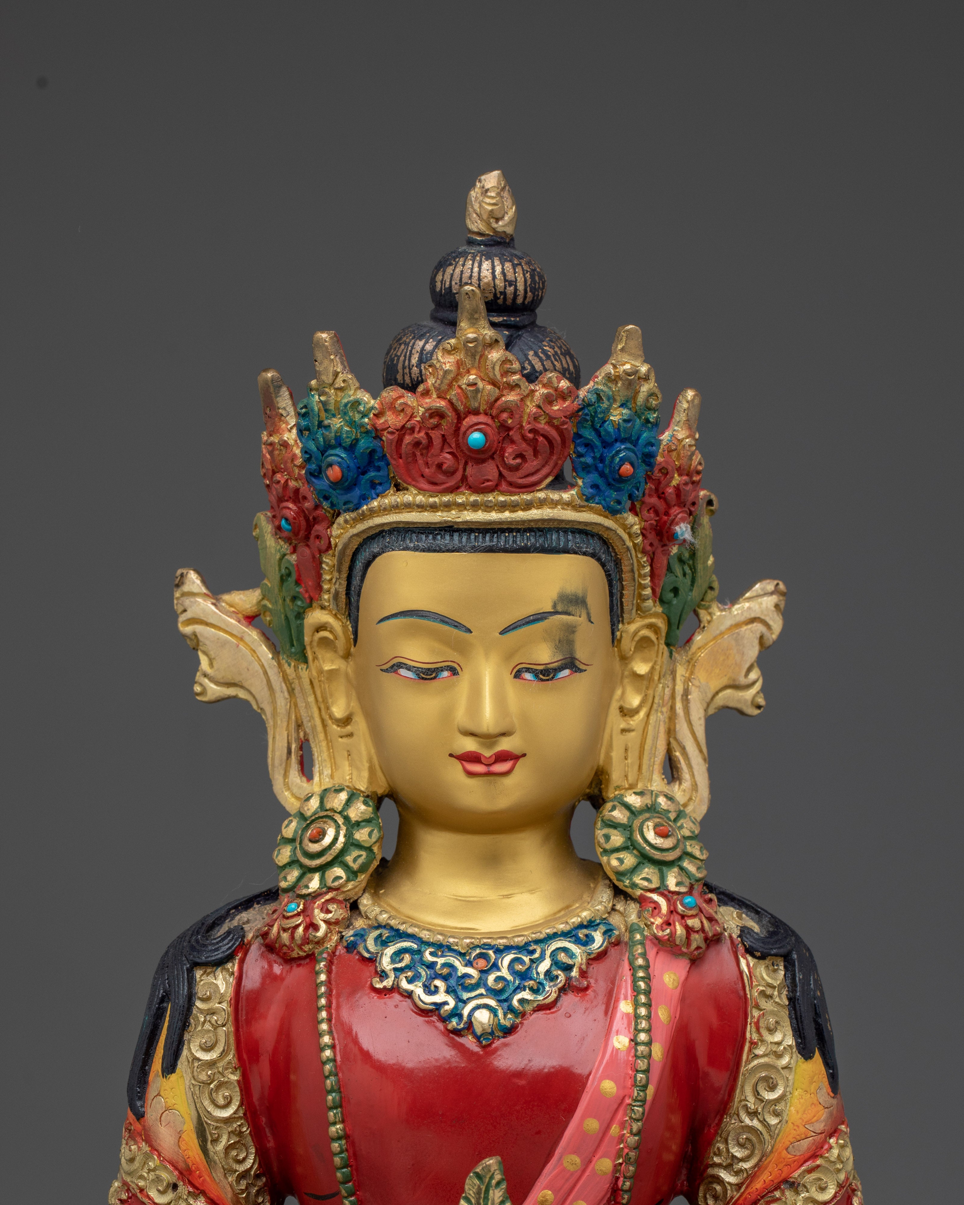 Amitayus Statue with Intricate Copper Details | Ideal for Meditation, Spiritual Practice