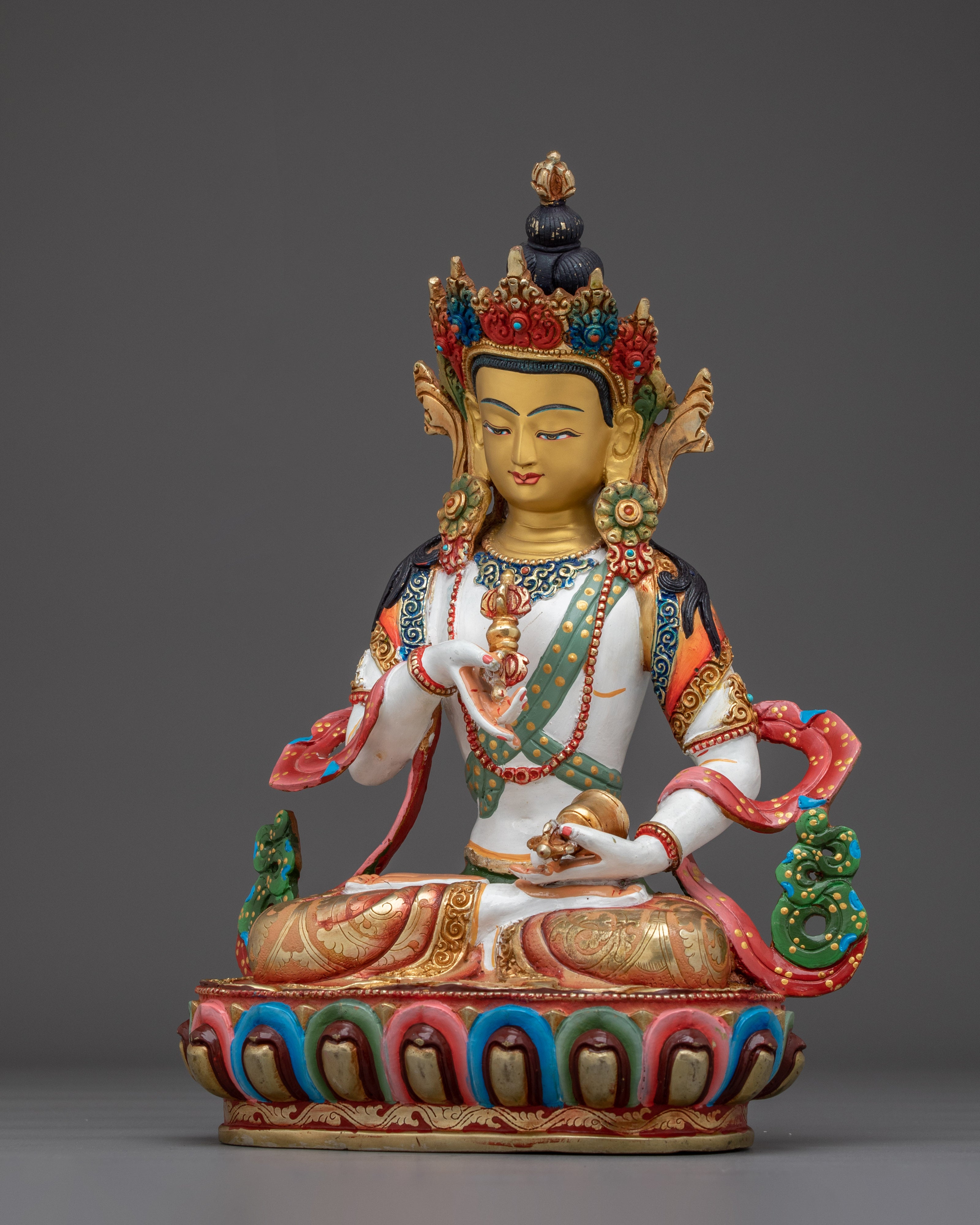 Vajrasattva Statue with Copper Details | Intricate Gold & Acrylic Paintings