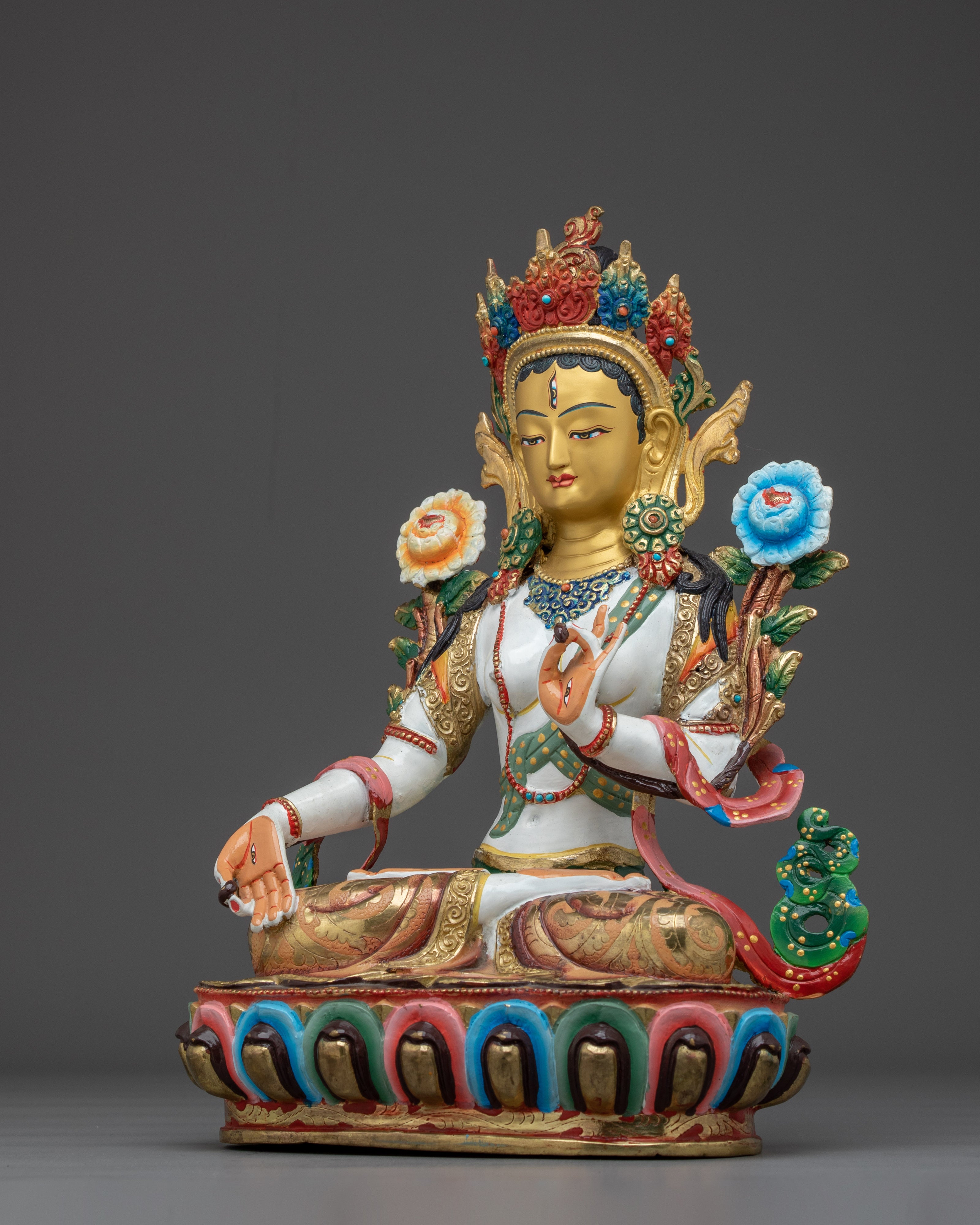 Colorful White Tara Statue | Sita Tara - Tibetan Healing Deity