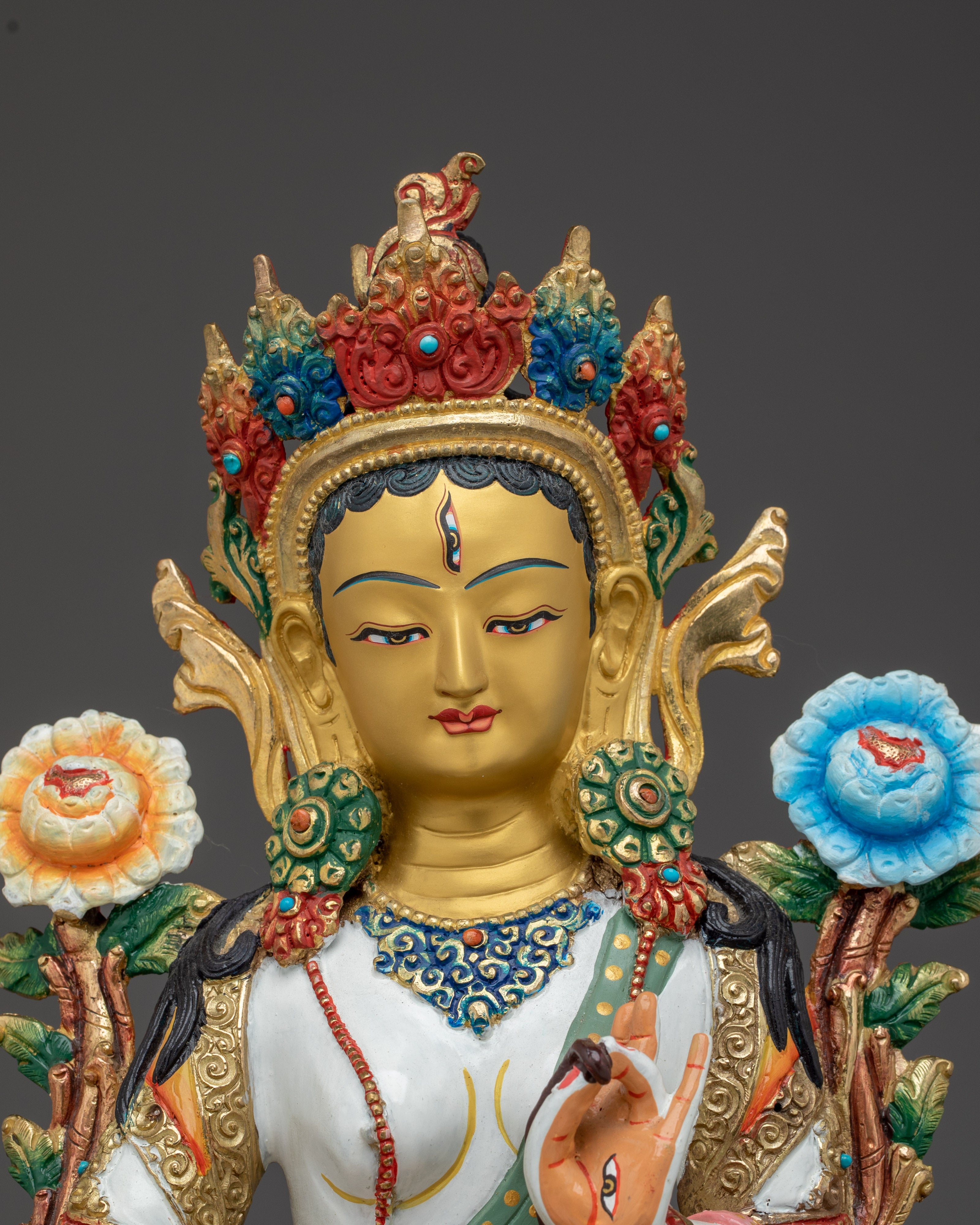 Colorful White Tara Statue | Sita Tara - Tibetan Healing Deity