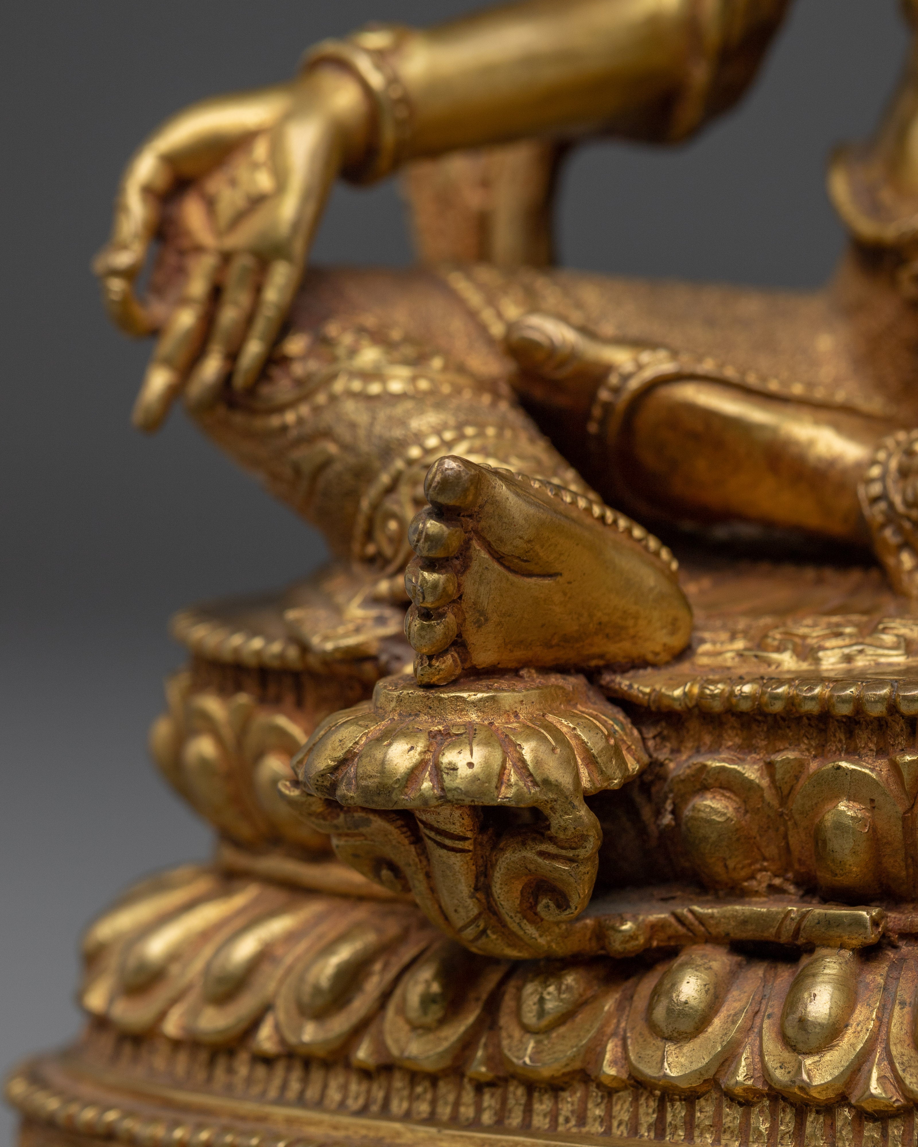 Green Tara Statue in 24K Gold Gilded | Sculpture for Protection and Compassion