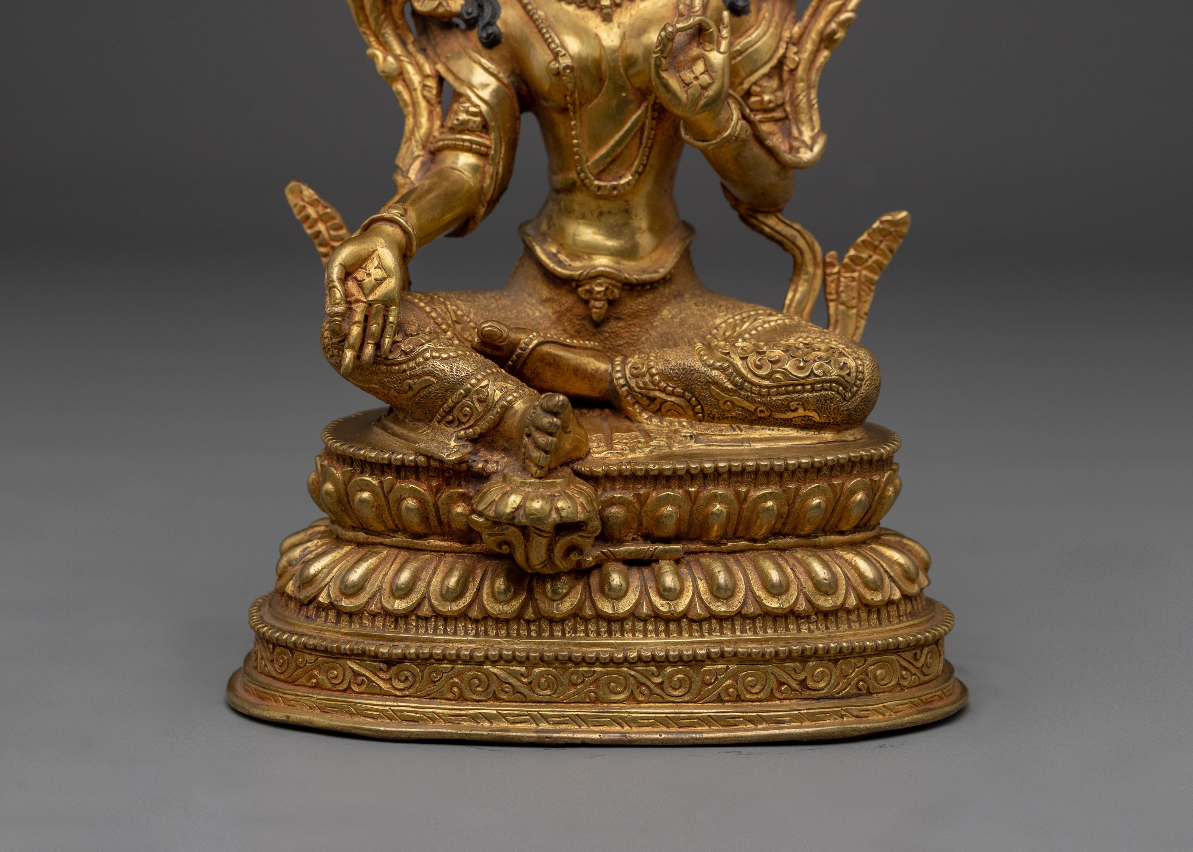 Green Tara Statue in 24K Gold Gilded | Sculpture for Protection and Compassion