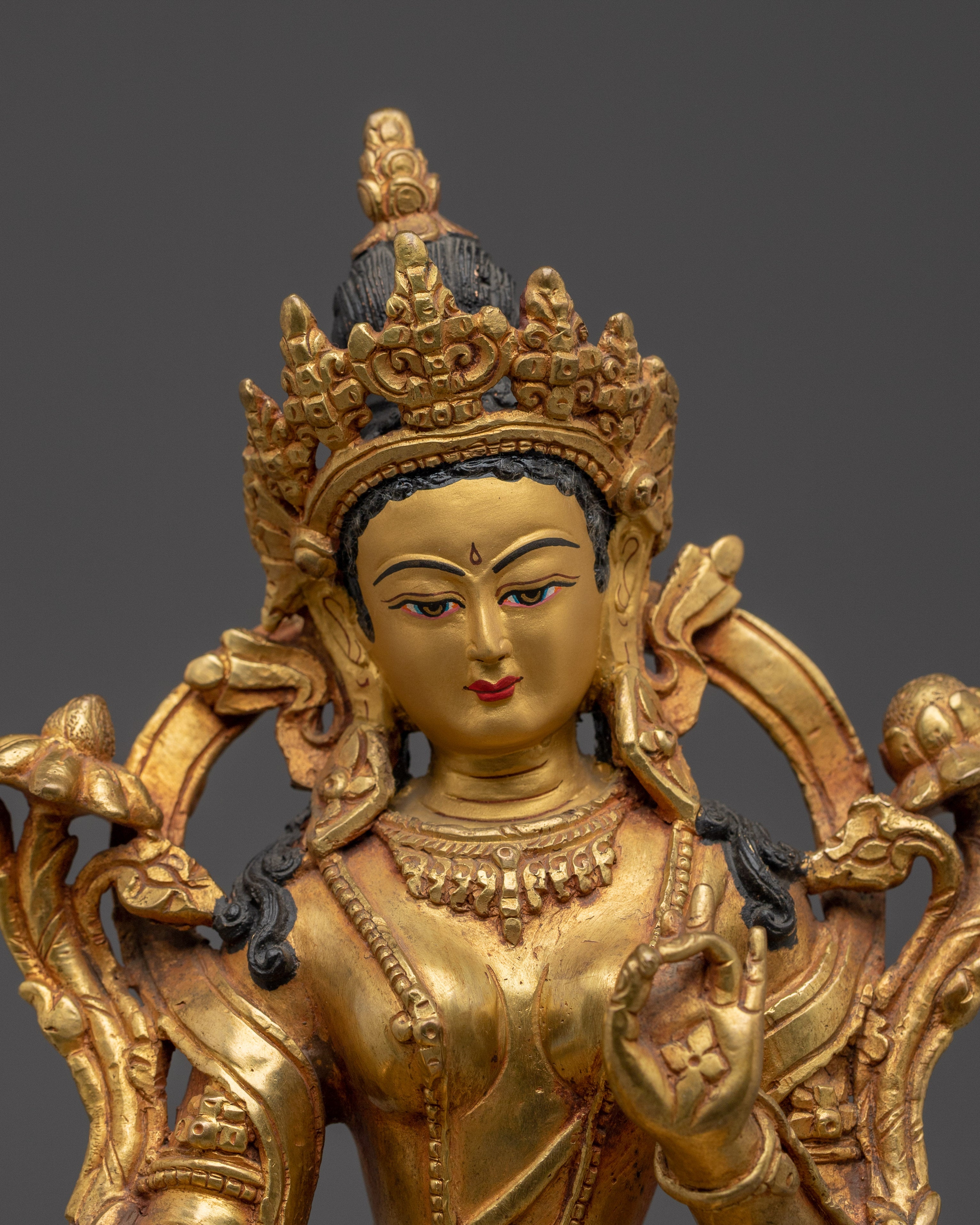 Green Tara Statue in 24K Gold Gilded | Sculpture for Protection and Compassion