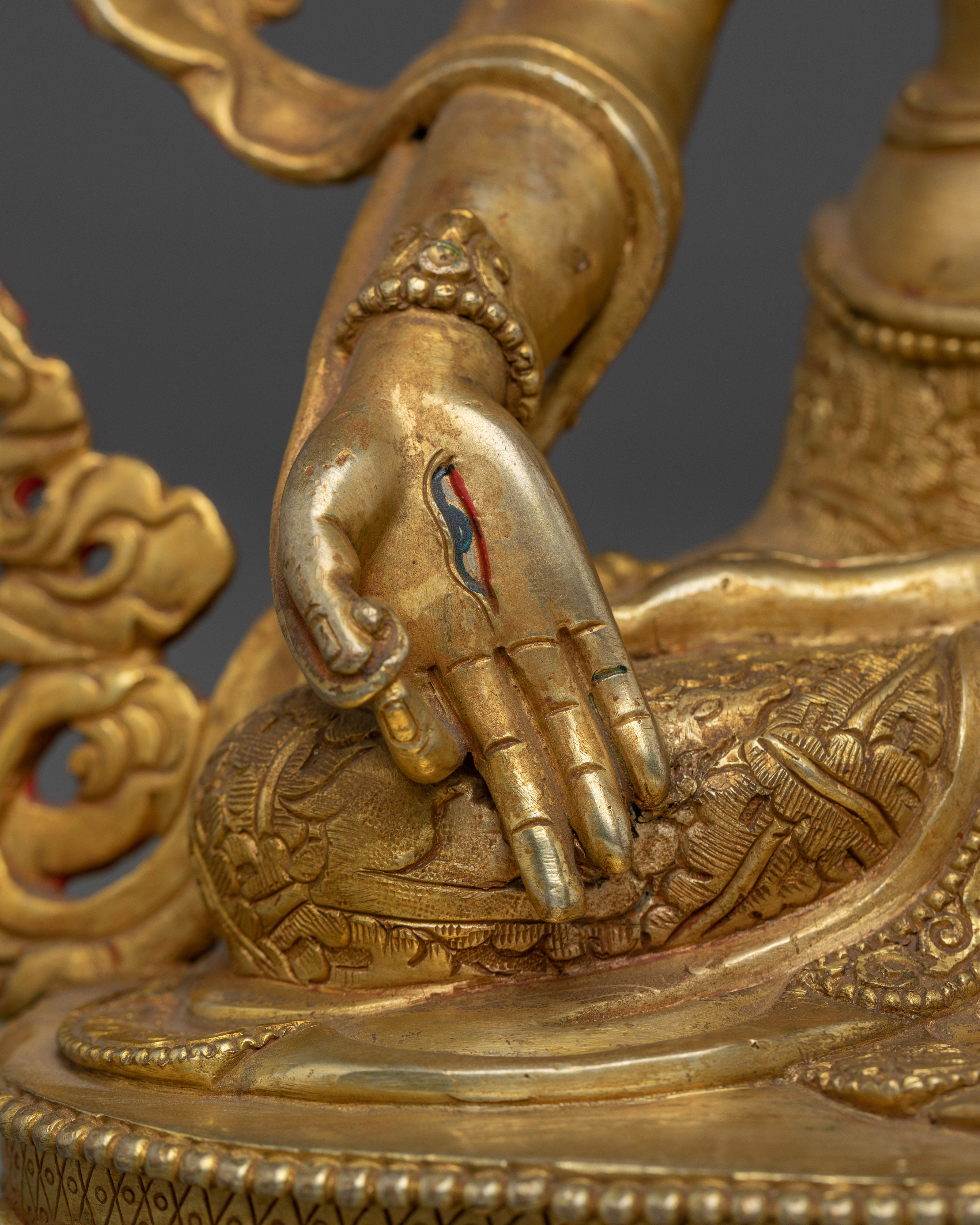 White Tara Deity with Gem-Inlaid Crown | Gold Gilded Copper Sculpture of Healing