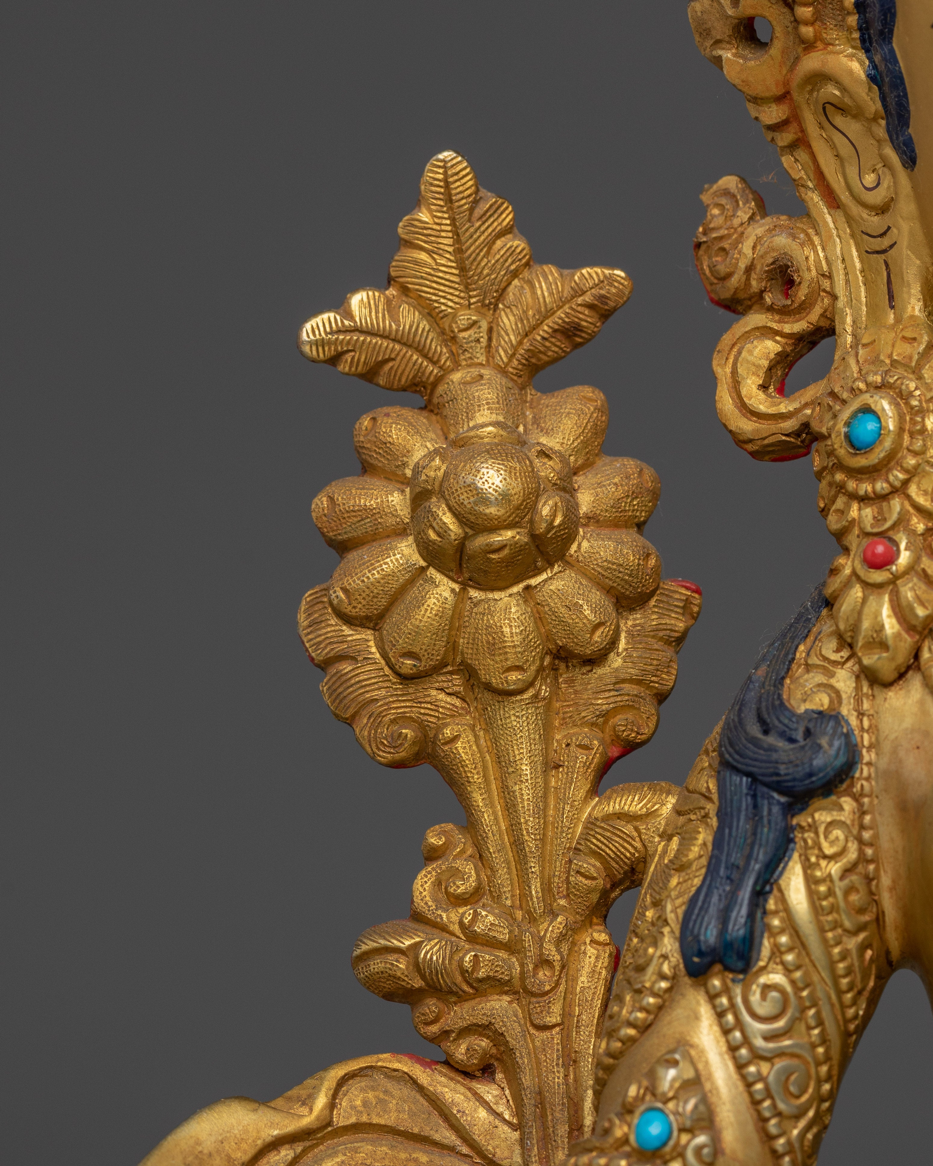 White Tara Deity with Gem-Inlaid Crown | Gold Gilded Copper Sculpture of Healing