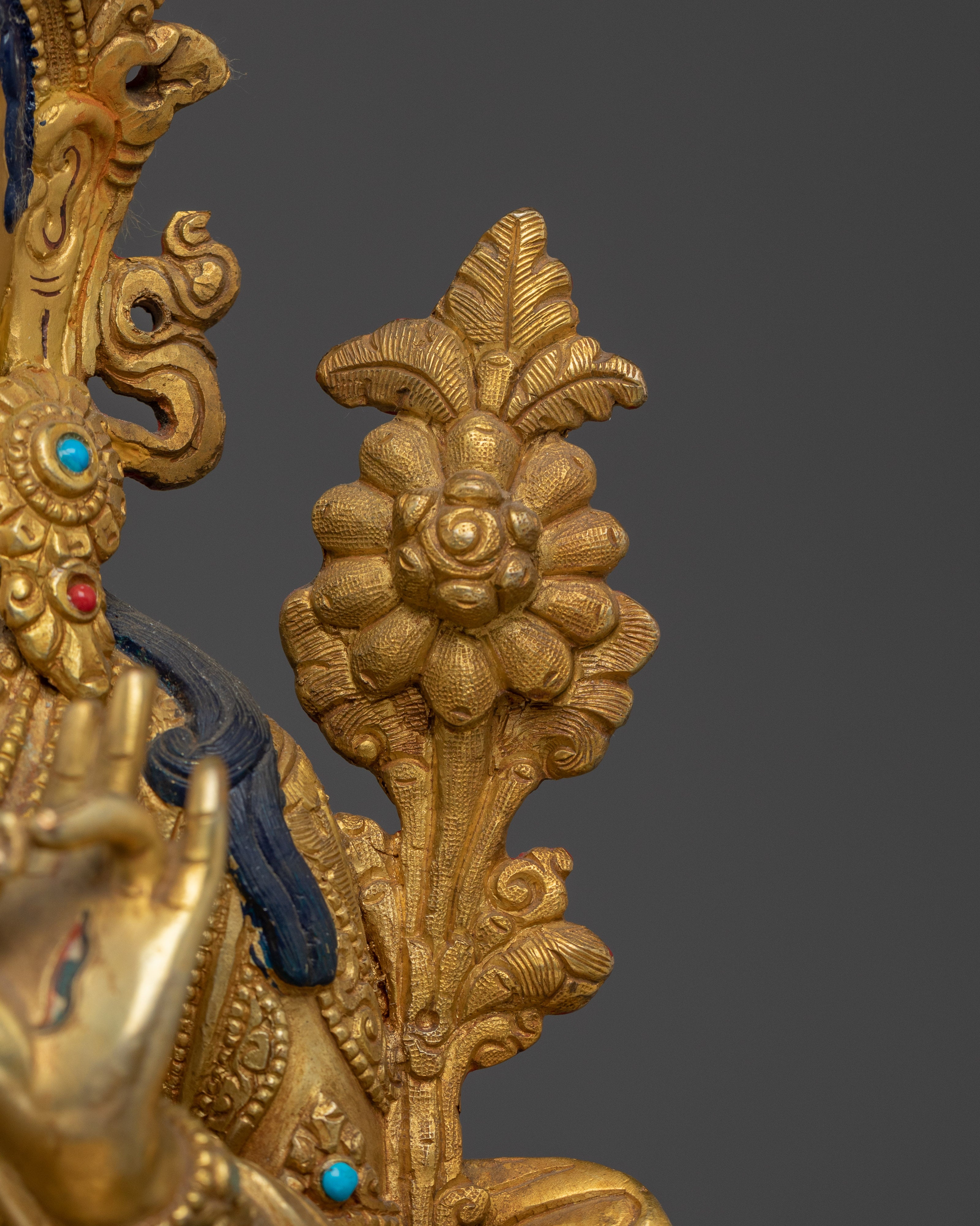 White Tara Deity with Gem-Inlaid Crown | Gold Gilded Copper Sculpture of Healing