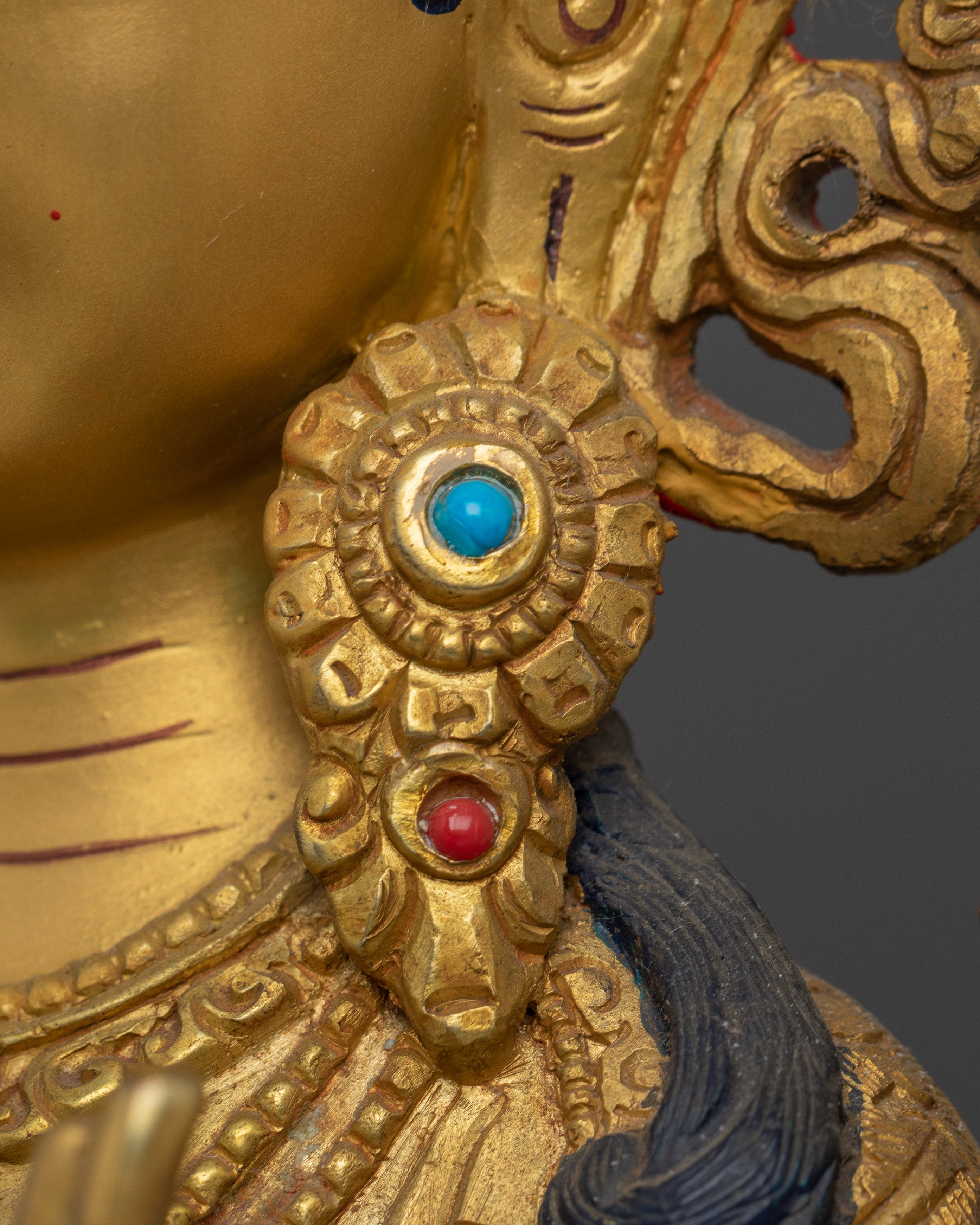 White Tara Deity with Gem-Inlaid Crown | Gold Gilded Copper Sculpture of Healing