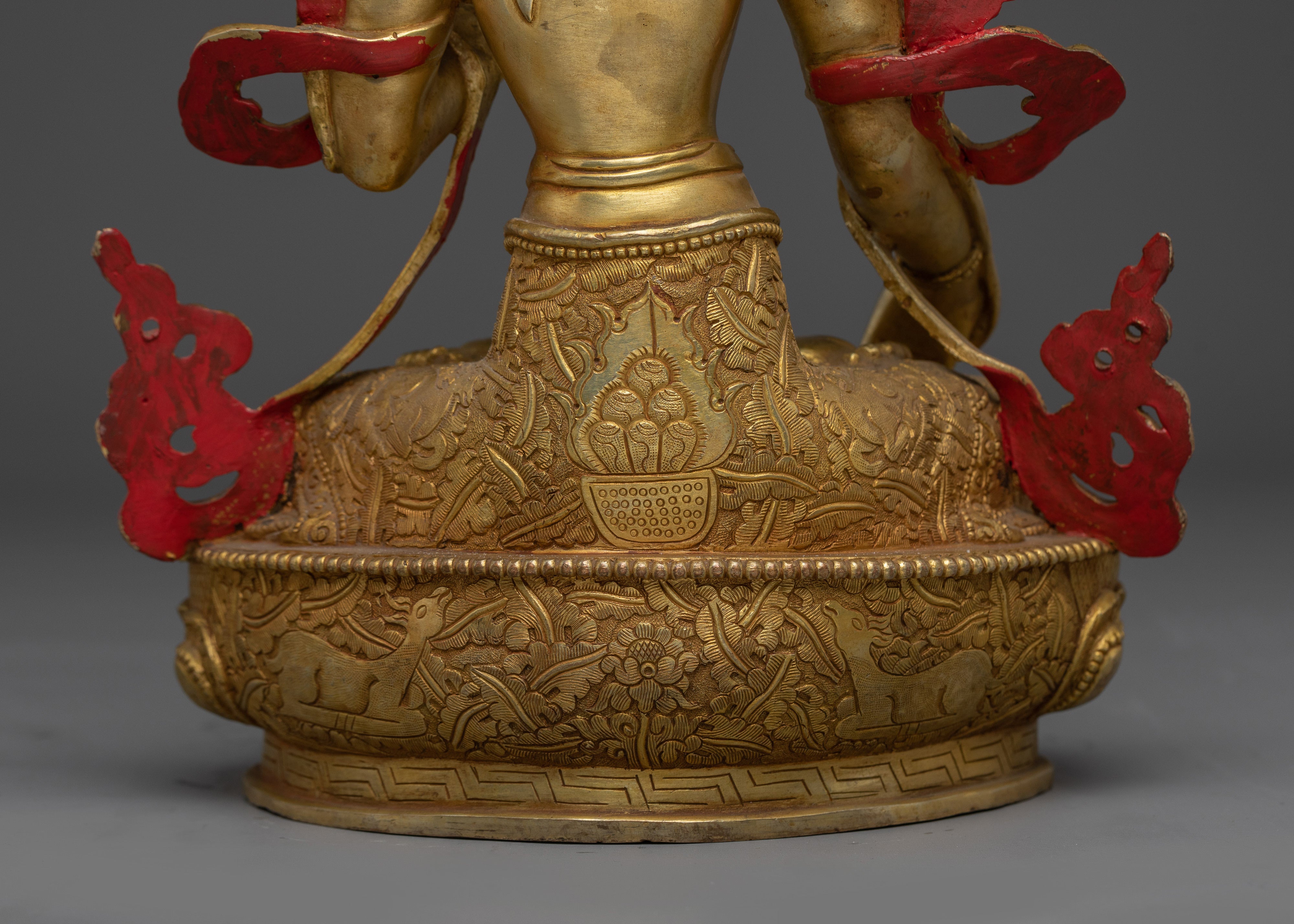 White Tara Deity with Gem-Inlaid Crown | Gold Gilded Copper Sculpture of Healing