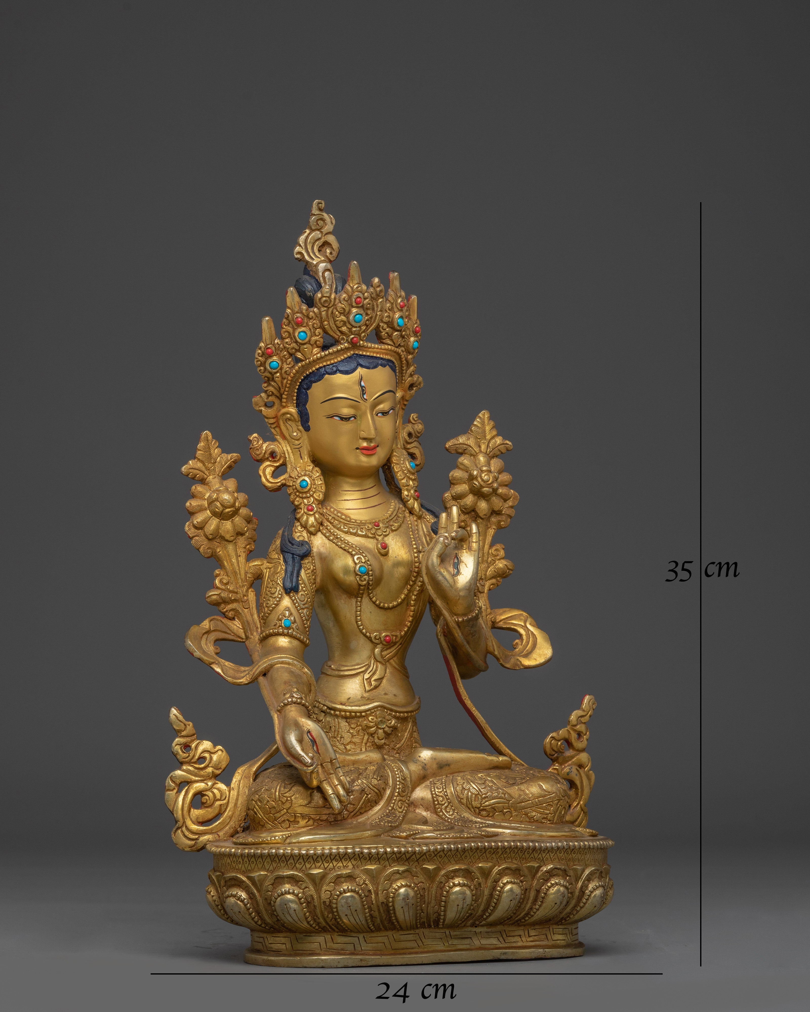 White Tara Deity with Gem-Inlaid Crown