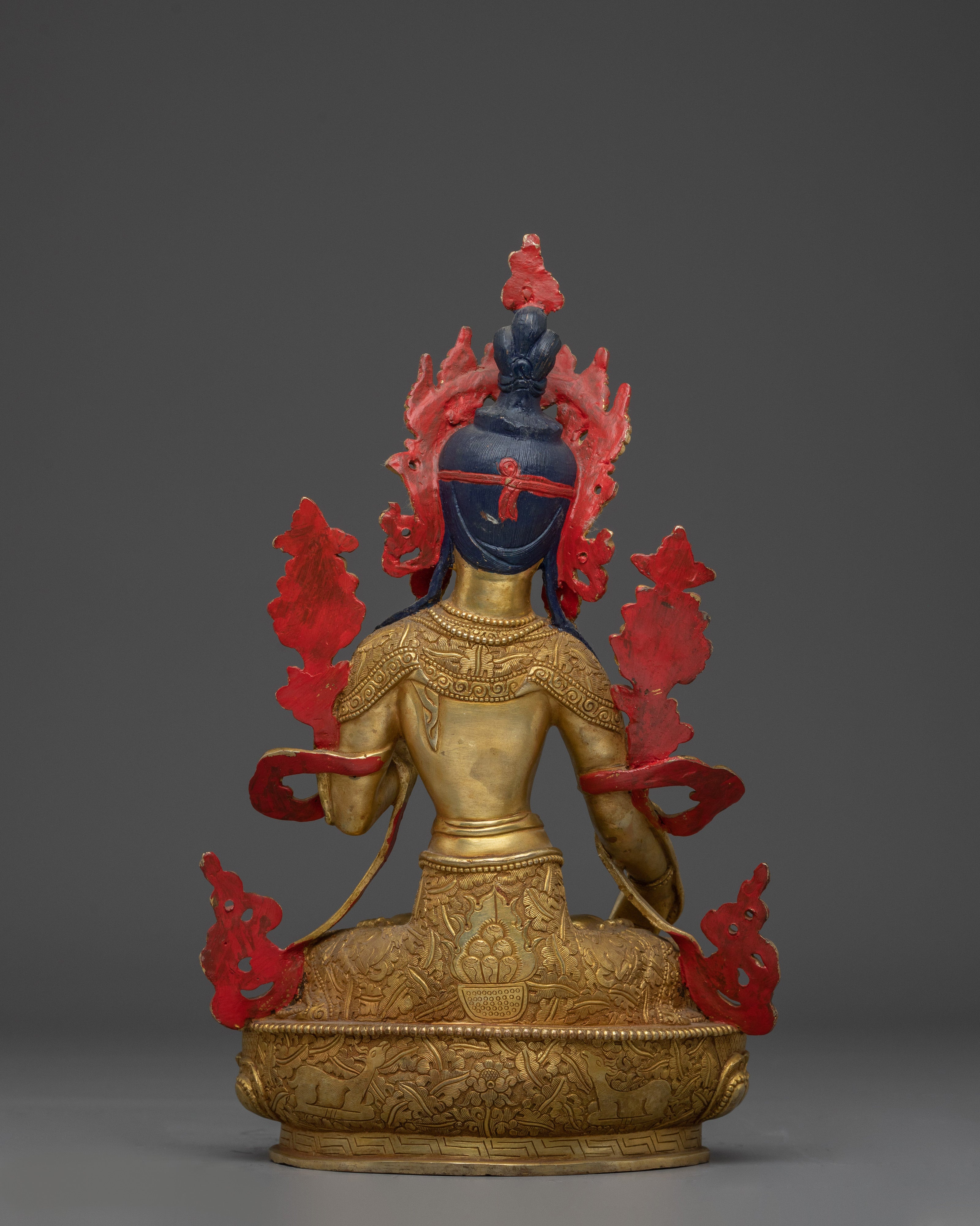 White Tara Deity with Gem-Inlaid Crown | Gold Gilded Copper Sculpture of Healing