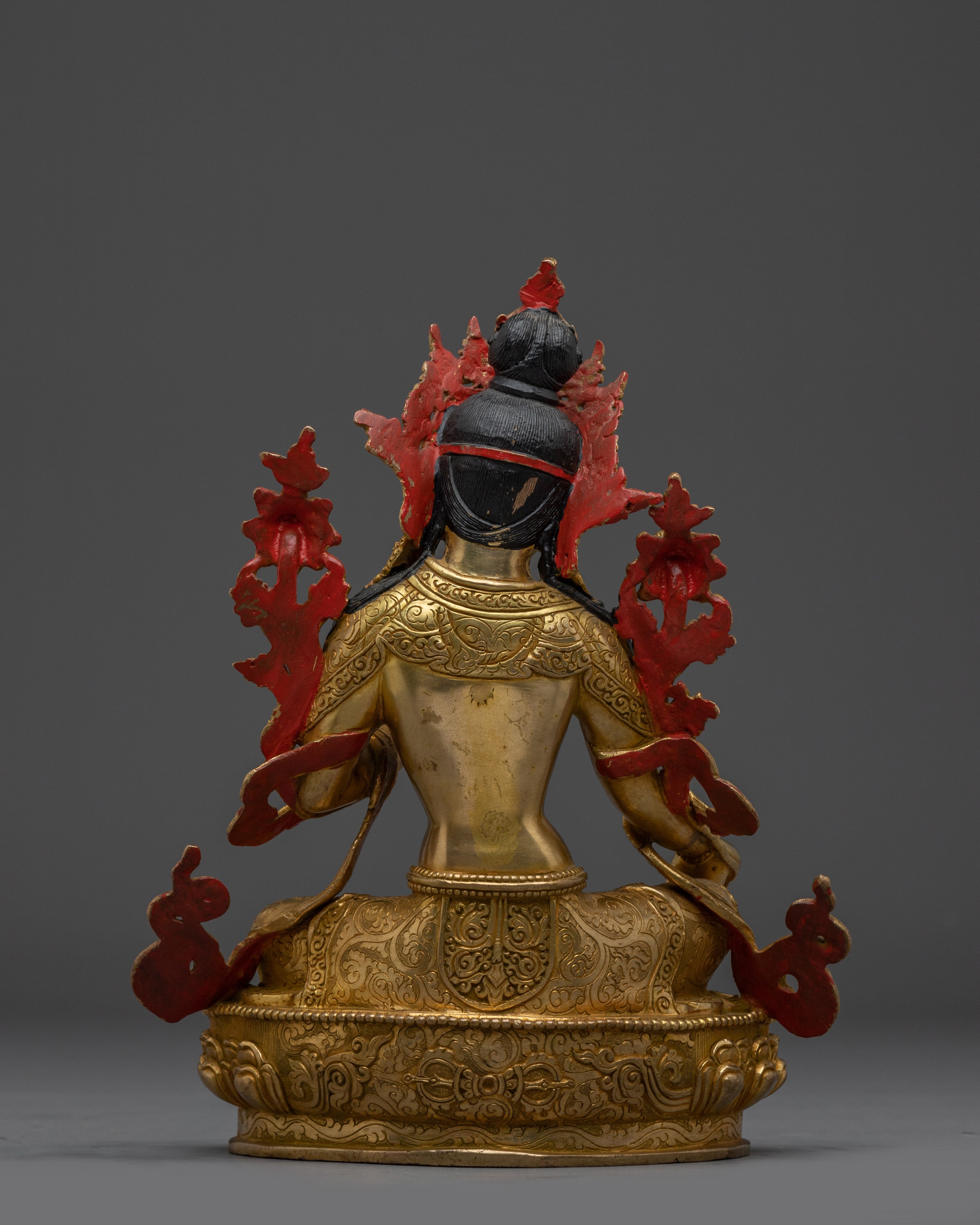 Green Tara Statue in Gold And Gemstones | Copper Deity for Healing